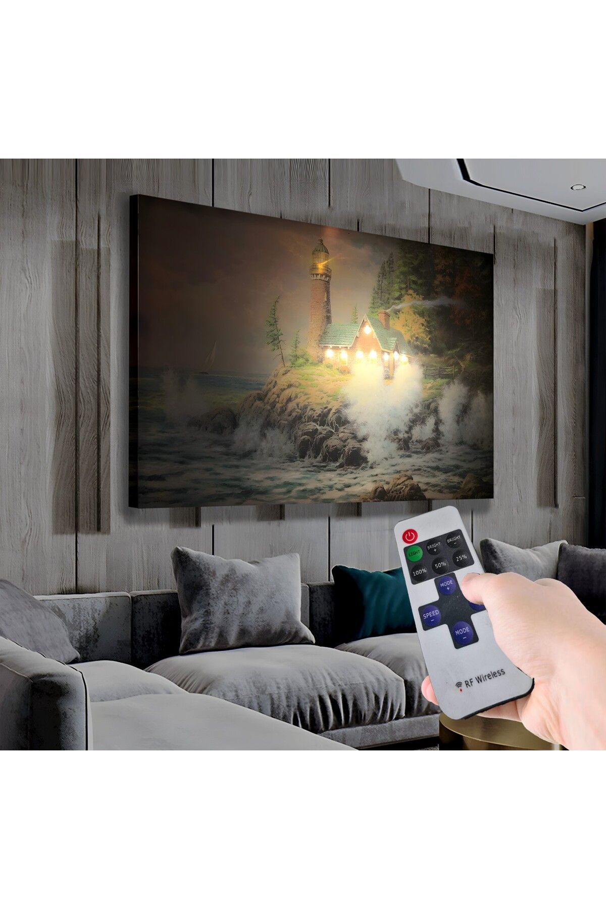 EMYA HOME Led Işıklı Uzaktan Kumandalı Deniz Feneri Kanvas Tablo