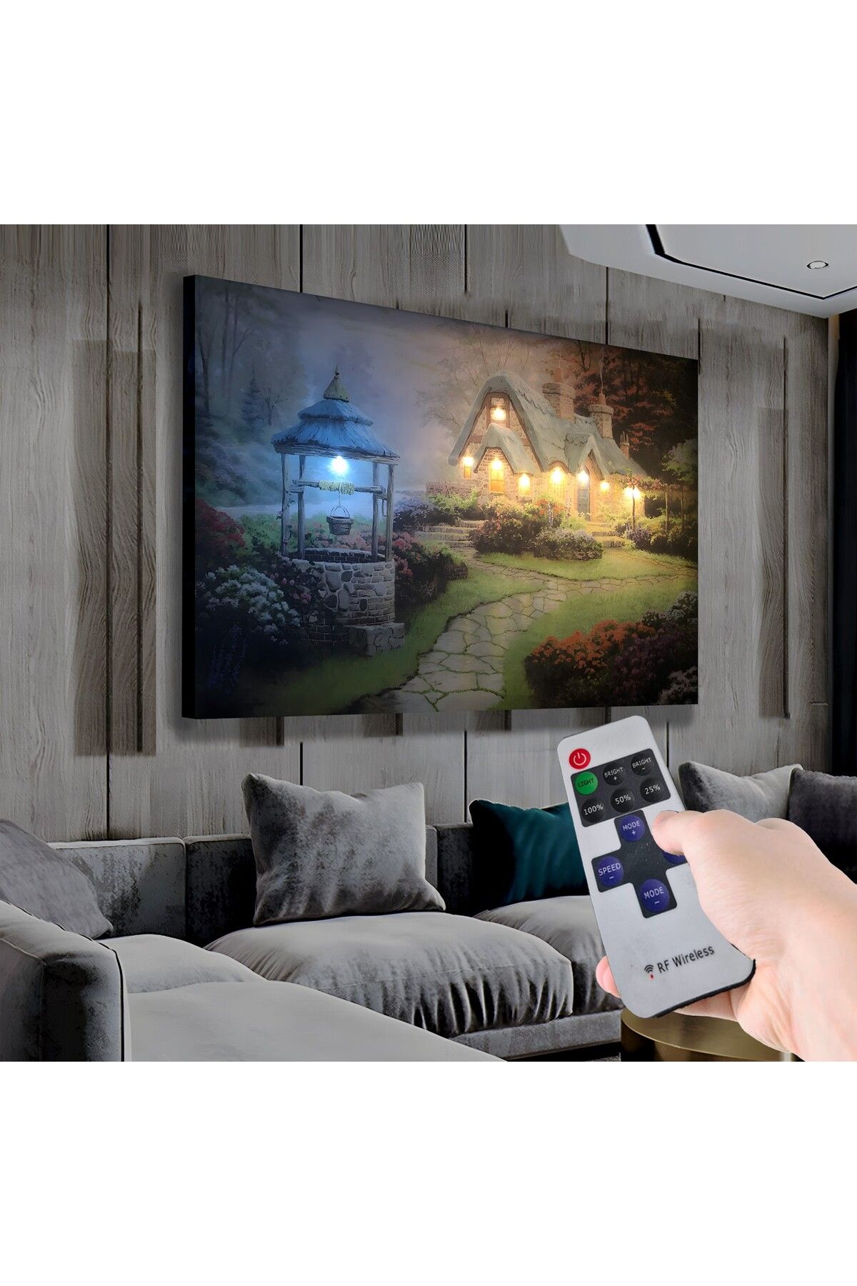 EMYA HOME Led Işıklı Uzaktan Kumandalı Dağ Evi Kanvas Tablo