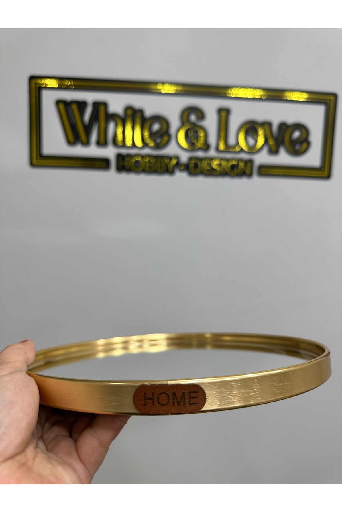 LOVE Dekoratif Aynalı Kenarları Gold Tepsi 24 cm