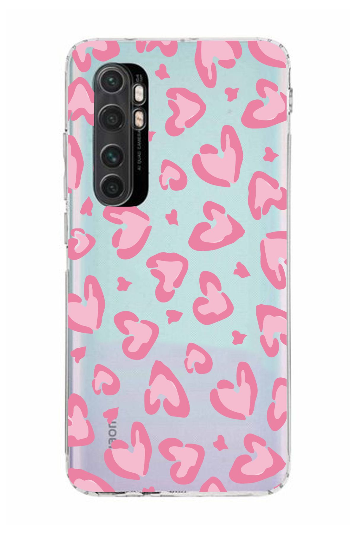moonset Xiaomi Mi Note 10 Lite Uyumlu Leopar Kalpler Tasarımlı Baskılı Şeffaf Telefon Kılıfı