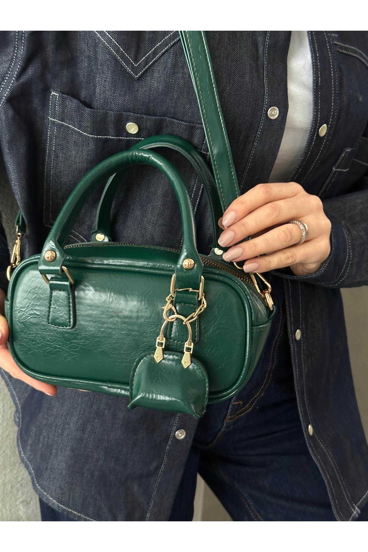 Assia Atelier Kadın Gold Aksesuarlı Mini Cüzdan Detaylı El ve Omuz Çantası