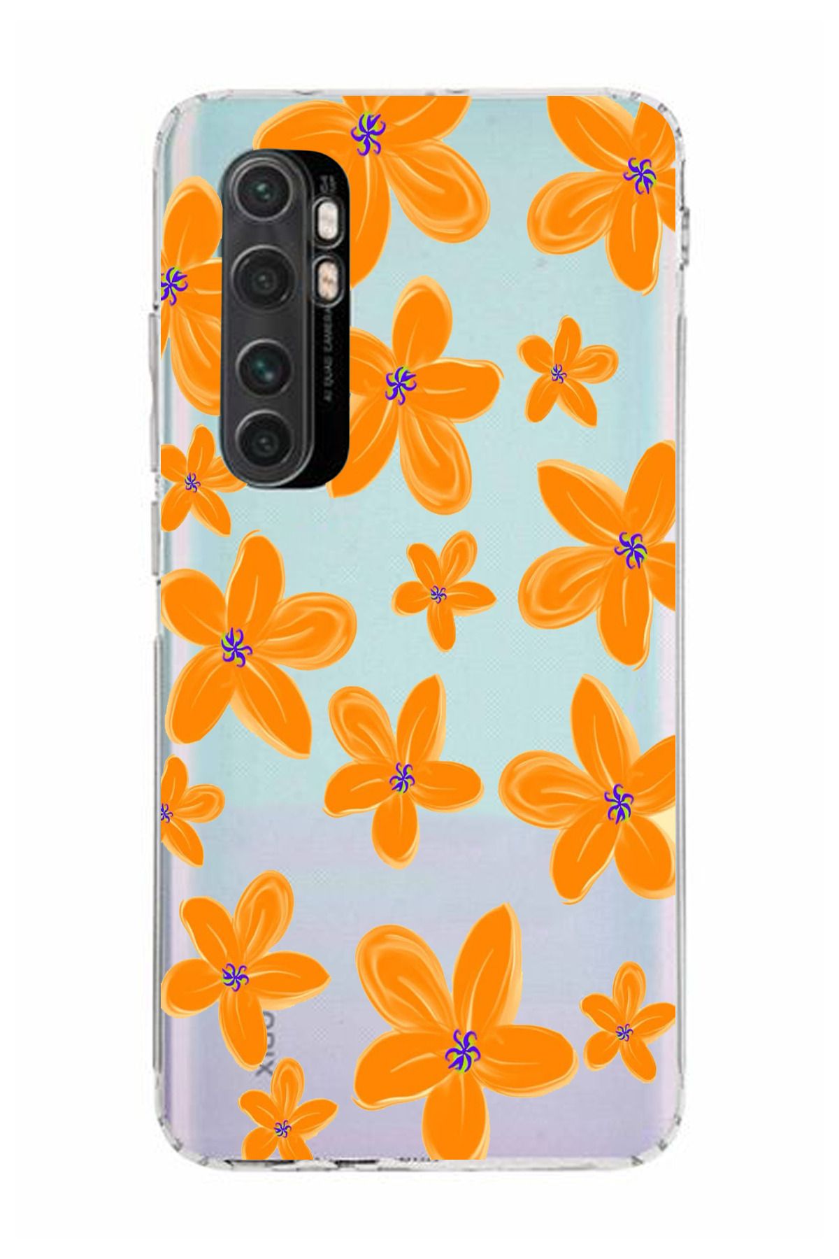 moonset Xiaomi Mi Note 10 Lite Uyumlu Çiçek Tasarımlı Baskılı Şeffaf Telefon Kılıfı