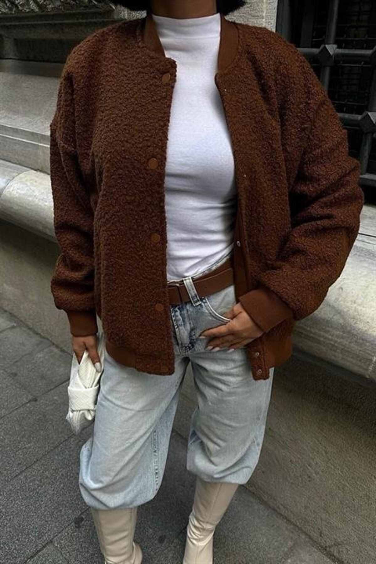 velmorafashion Kıvırcık Kürklü İçi Astarlı Bomber Ceket 6120