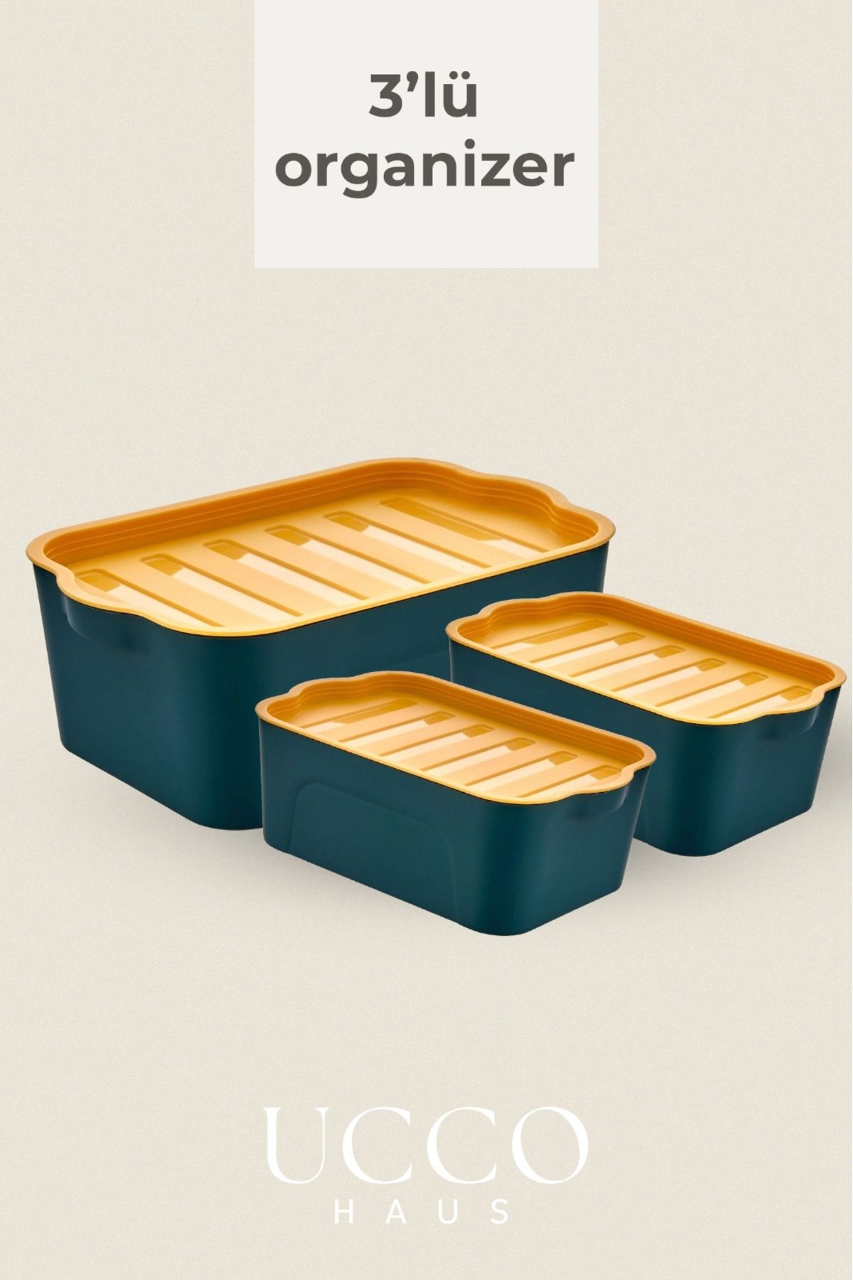 UCCO 3’lü Kapaklı Organizer Kutu Saklama Kabı Seti – 2x2 Litre 1x5 Litre- BPA Free- Buzdolabı Düzenleyici