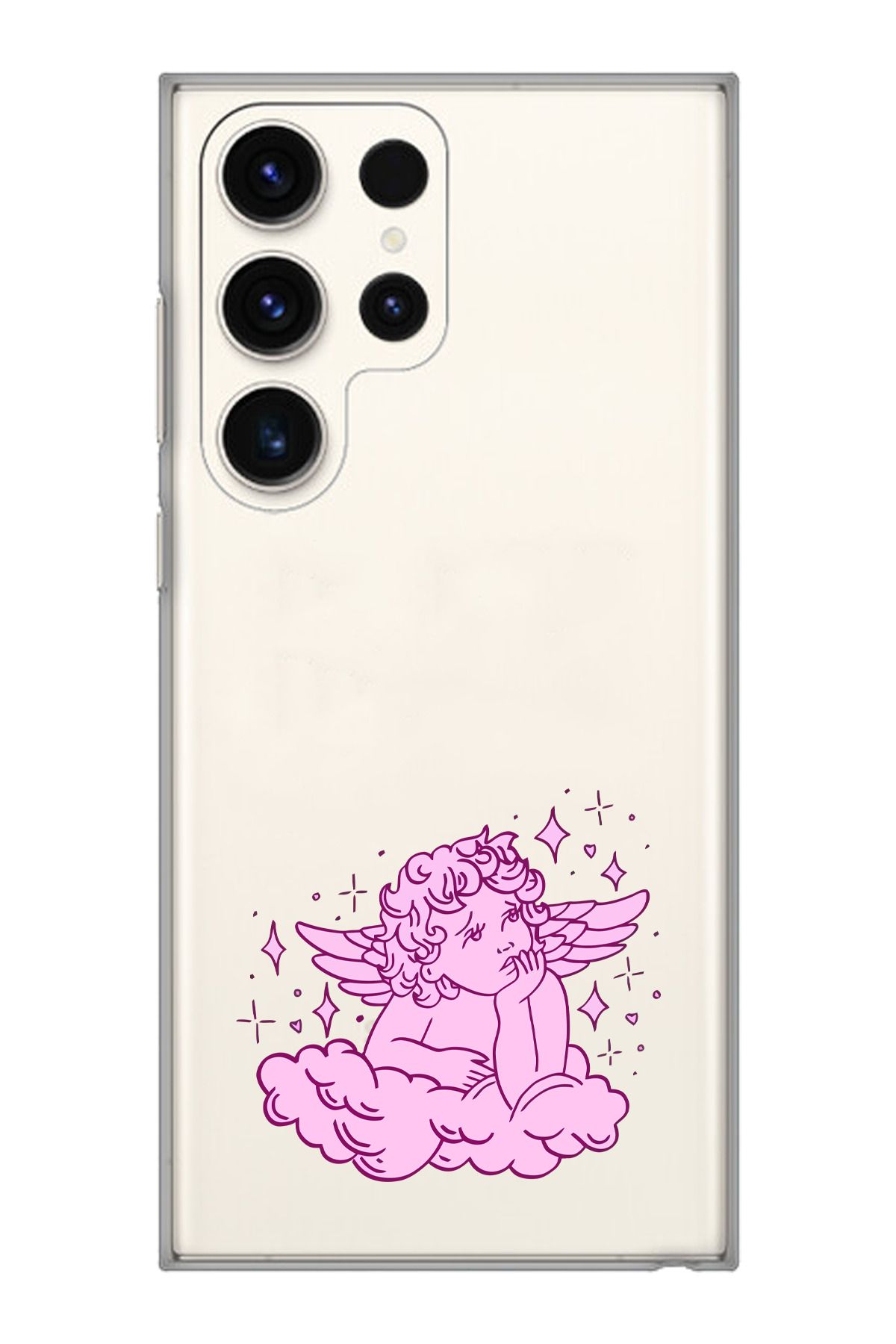 moonset Samsung Galaxy S24 Ultra Uyumlu Melek Tasarımlı Baskılı Şeffaf Telefon Kılıfı