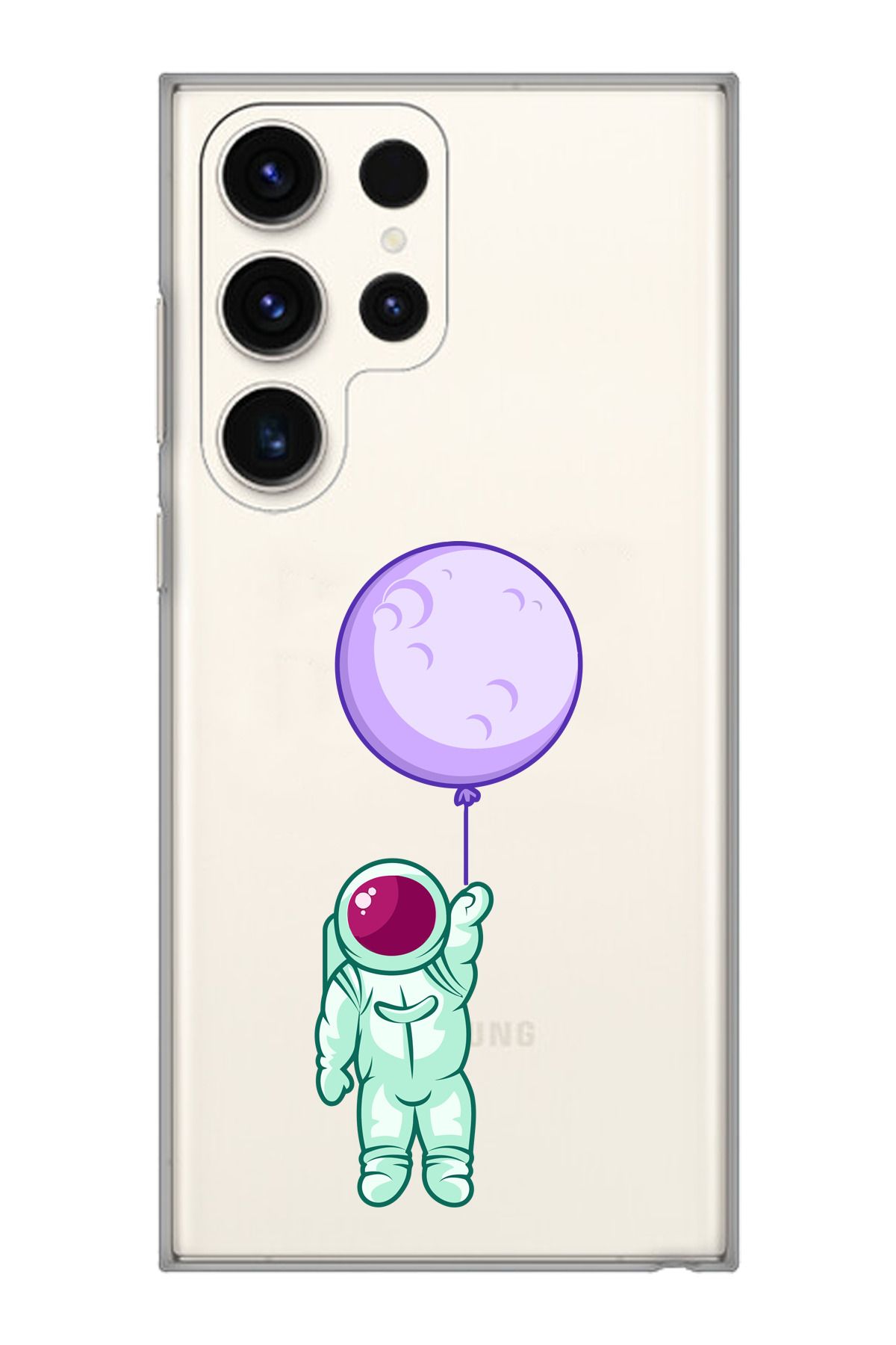 moonset Samsung Galaxy S23 Ultra Uyumlu Astronot Tasarımlı Baskılı Şeffaf Telefon Kılıfı