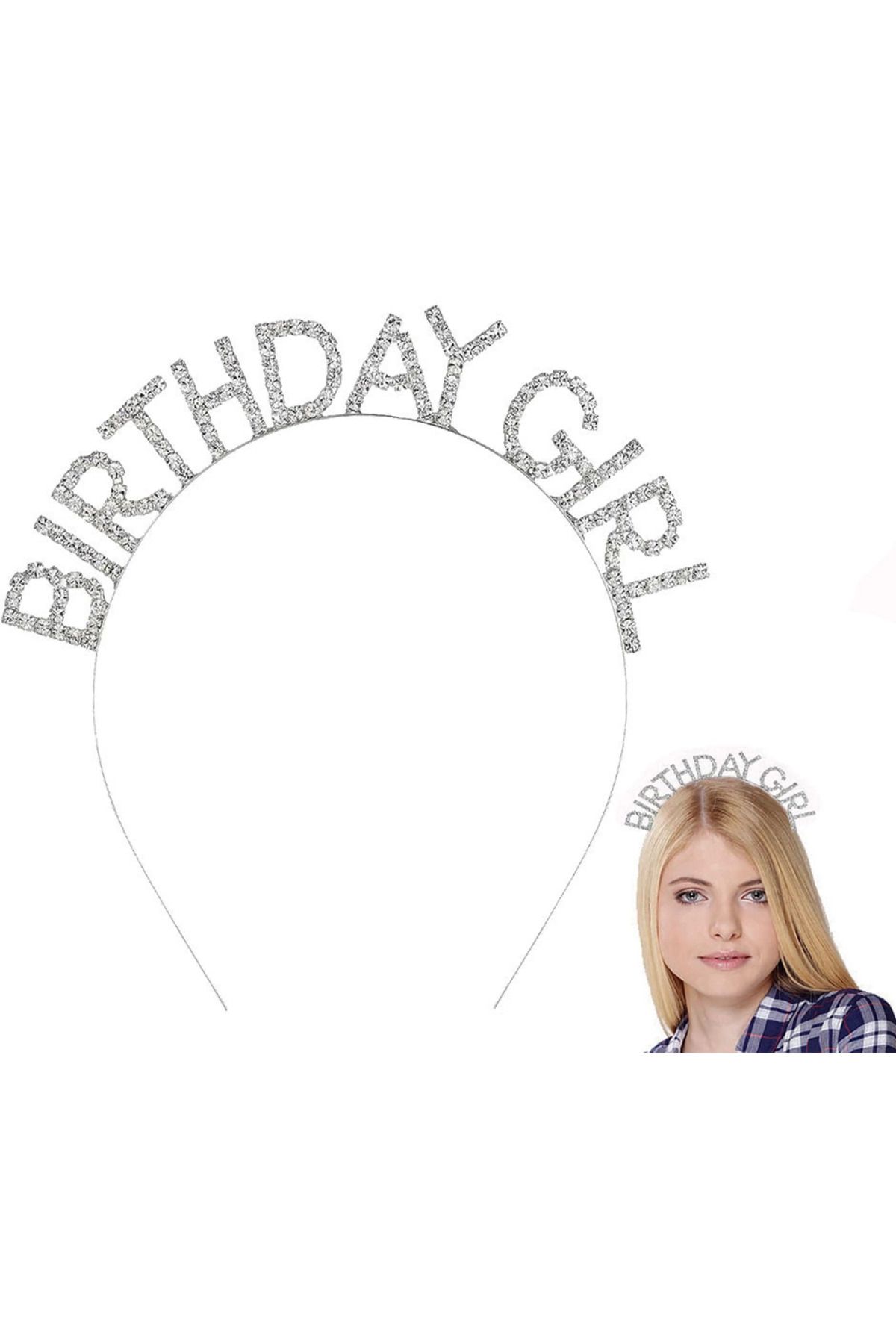 YNT İthalat Gümüş Kristal Taşlı Birthday Girl Doğum Günü Tacı İthal Ürün A Kalite 17x16 Cm