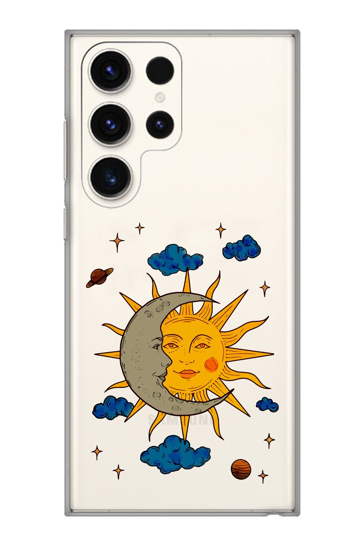 moonset Samsung Galaxy S25 Ultra Uyumlu Ay Güneş ve Gezegen Tasarımlı Baskılı Şeffaf Telefon Kılıfı