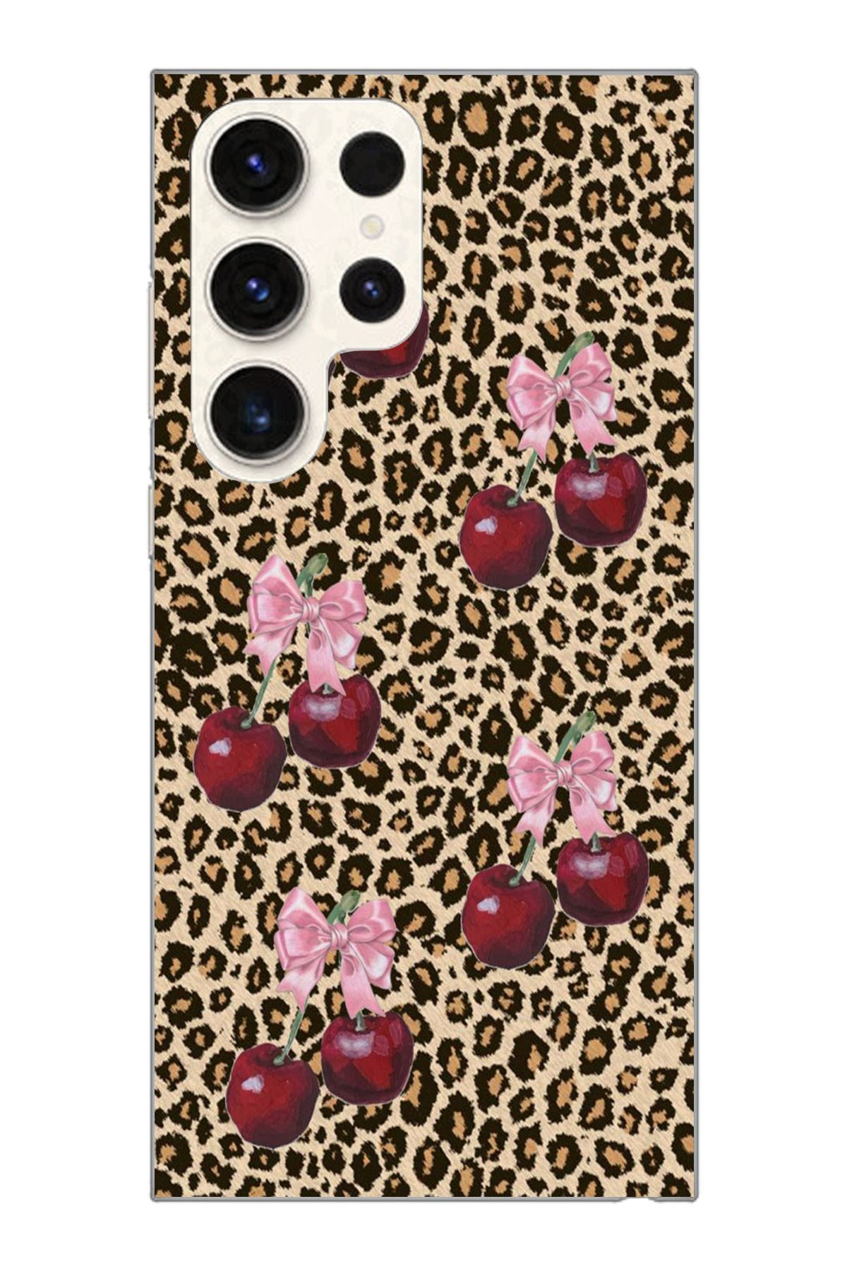 moonset Samsung Galaxy S24 Ultra Uyumlu Leopar ve Fiyonk Tasarımlı Baskılı Şeffaf Telefon Kılıfı