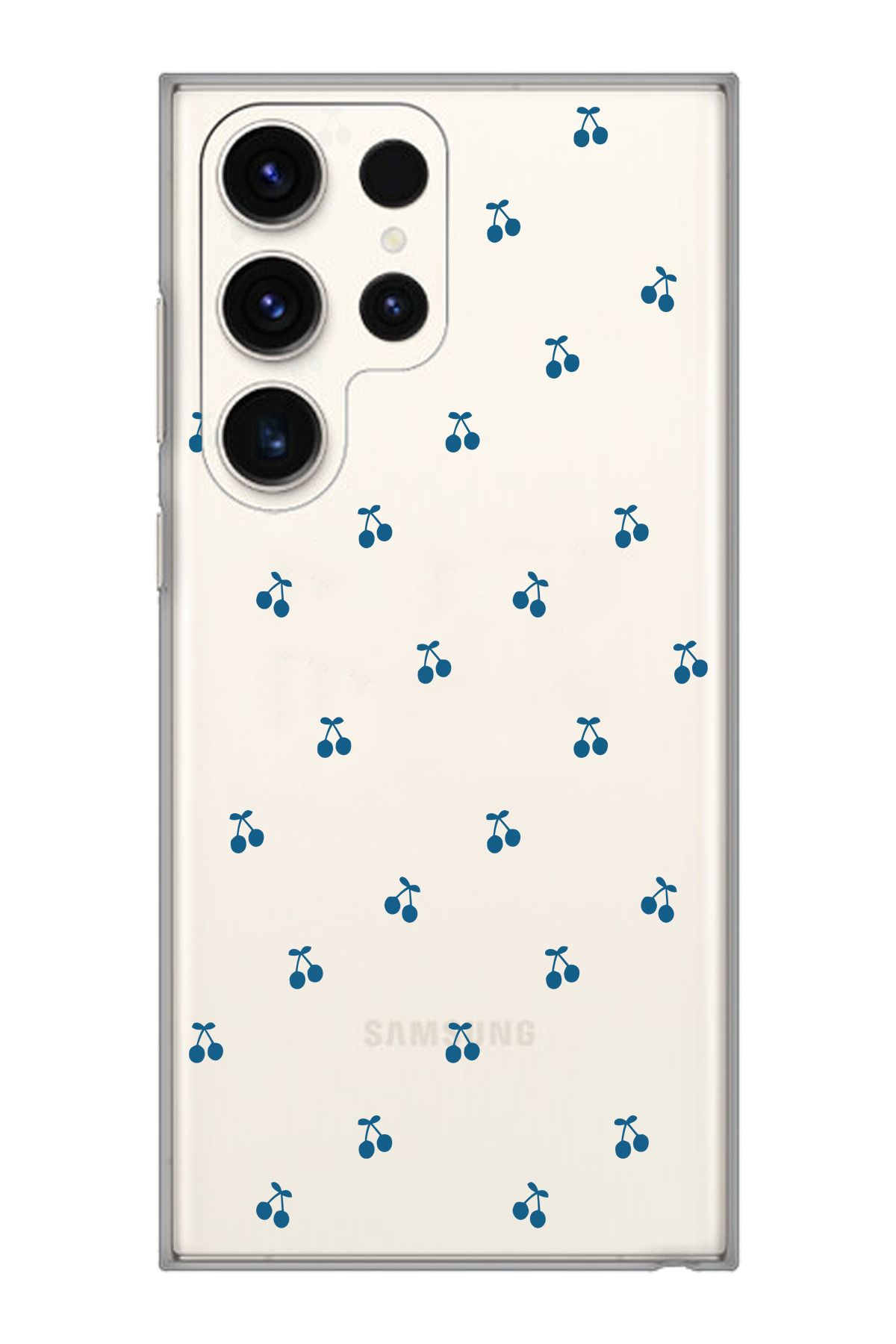 moonset Samsung Galaxy S22 Ultra Uyumlu Mavi Kirazlar Tasarımlı Baskılı Şeffaf Telefon Kılıfı