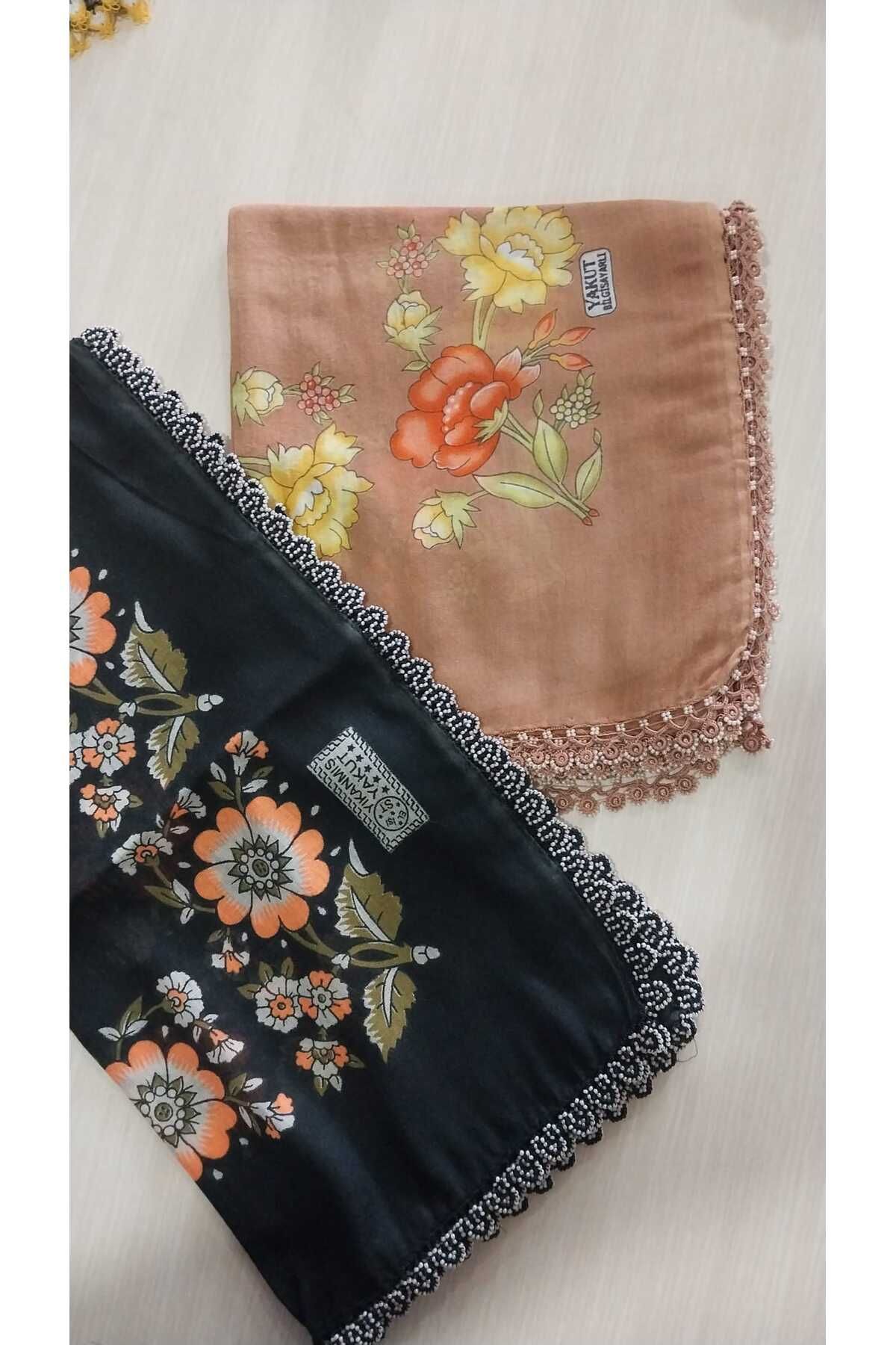Papatyam El işi 2 Adet Tığ Oyalı Boncuklu Yazma/Tığ İşi yazma/vintage/Çeyizlik Yemeni/90x90/Pamuklu/