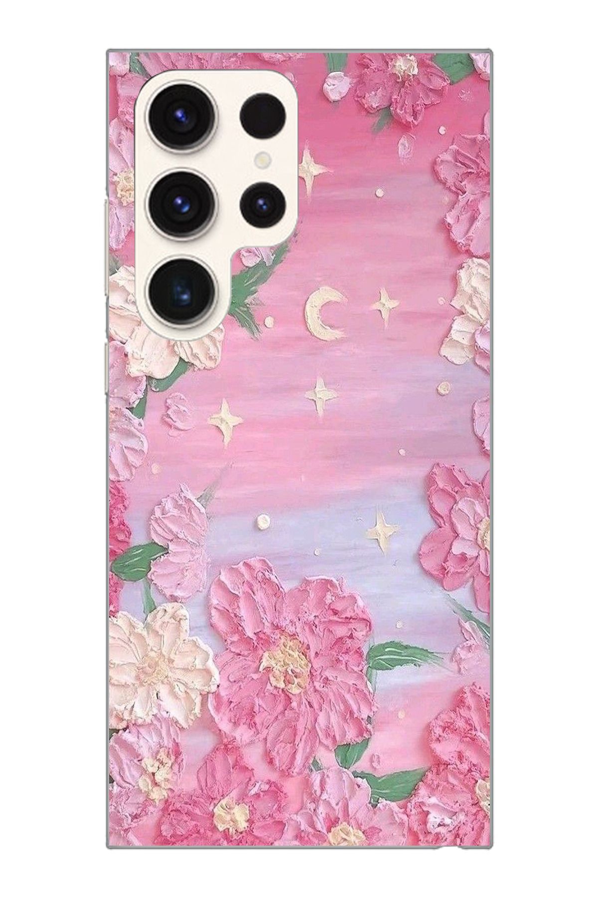 moonset Samsung Galaxy S25 Ultra Uyumlu Pastel Çiçekler Tasarımlı Baskılı Şeffaf Telefon Kılıfı