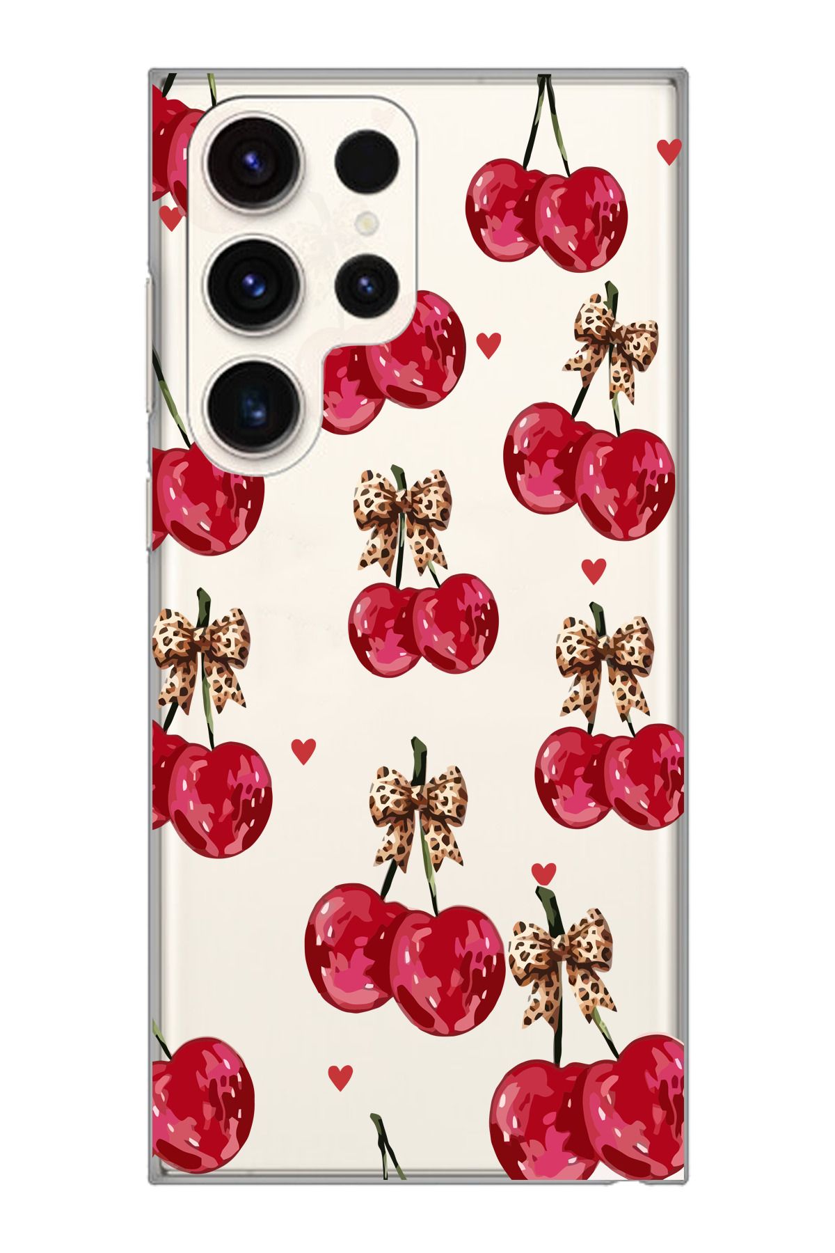 moonset Samsung Galaxy S25 Ultra Uyumlu Kiraz Tasarımlı Baskılı Şeffaf Telefon Kılıfı