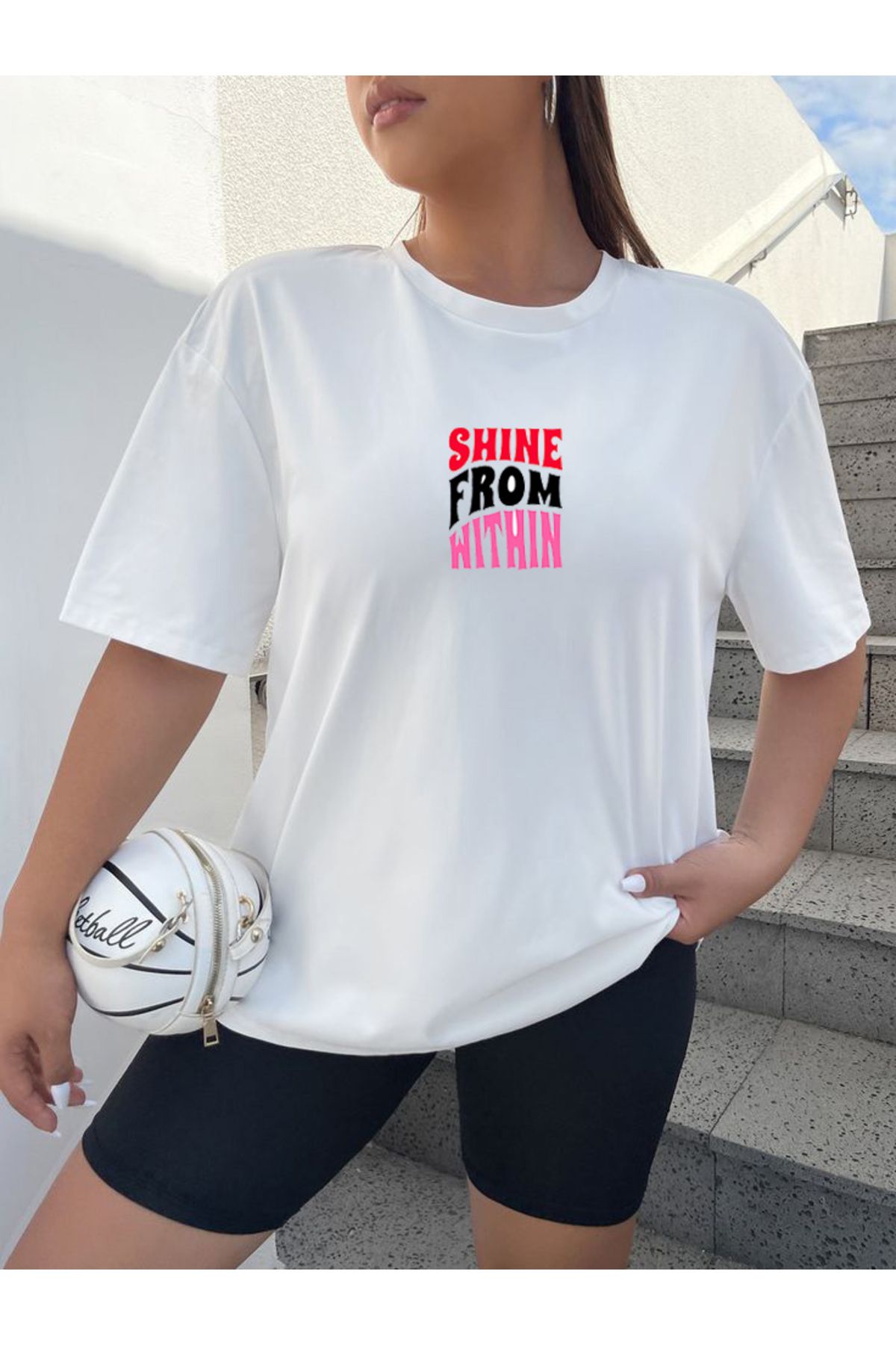 SEL WEAR Kadın yazlık pamuklu kumaş (SHİNE FROM WITHIN) baskılı oversize t-shirt