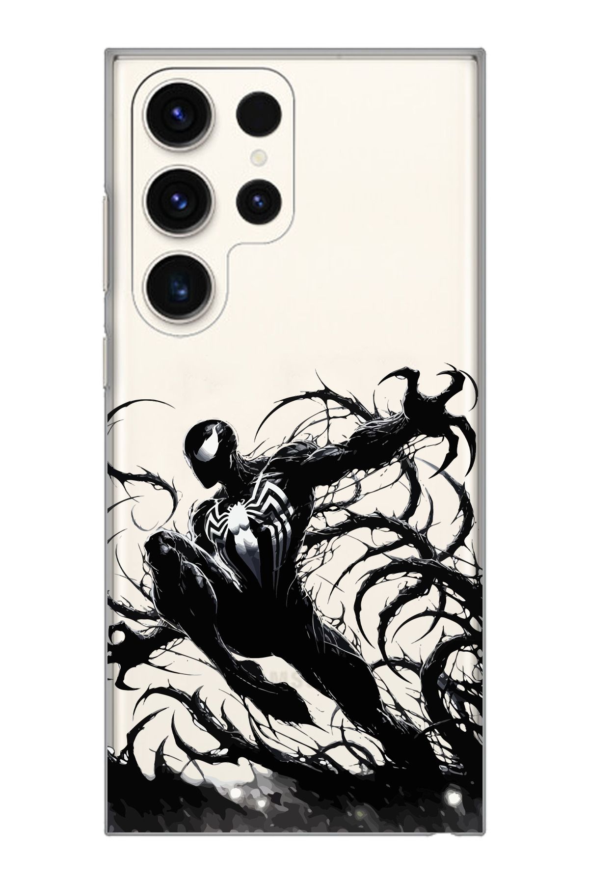 moonset Samsung Galaxy S25 Ultra Uyumlu Siyah Örümcek Tasarımlı Baskılı Şeffaf Telefon Kılıfı