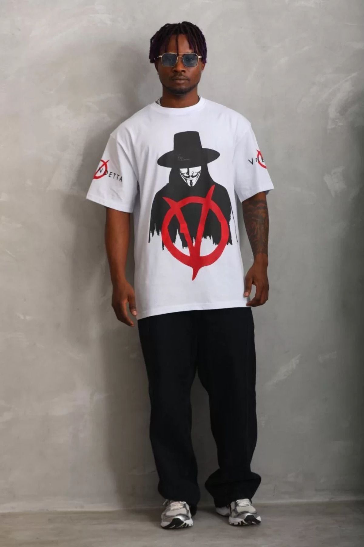FantaziAtölyesi Unisex Oversize Baskılı Bisiklet Yaka T-Shirt - Beyaz