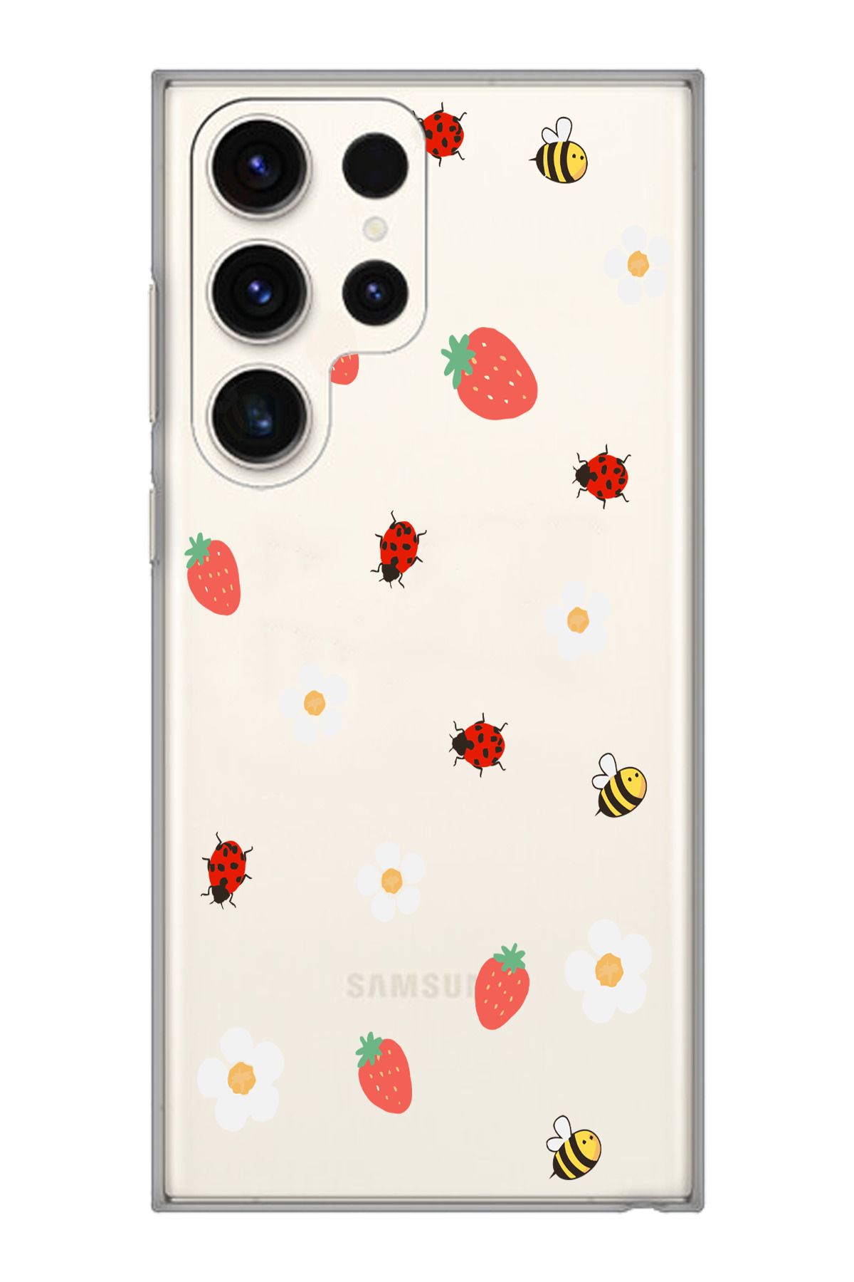 moonset Samsung Galaxy S23 Ultra Uyumlu Papatya Arı Tasarımlı Baskılı Şeffaf Telefon Kılıfı