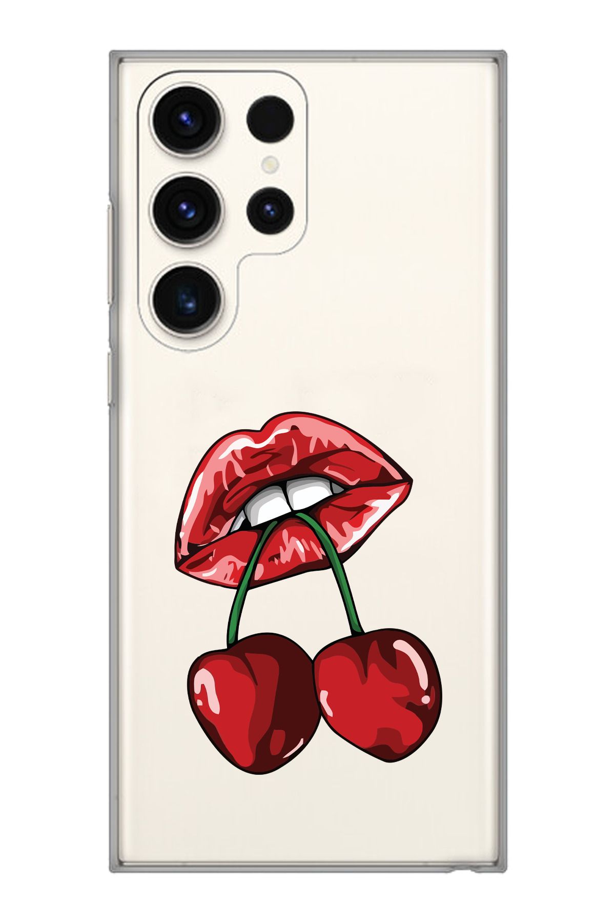 moonset Samsung Galaxy S24 Ultra Uyumlu Dudak ve Kiraz Tasarımlı Baskılı Şeffaf Telefon Kılıfı