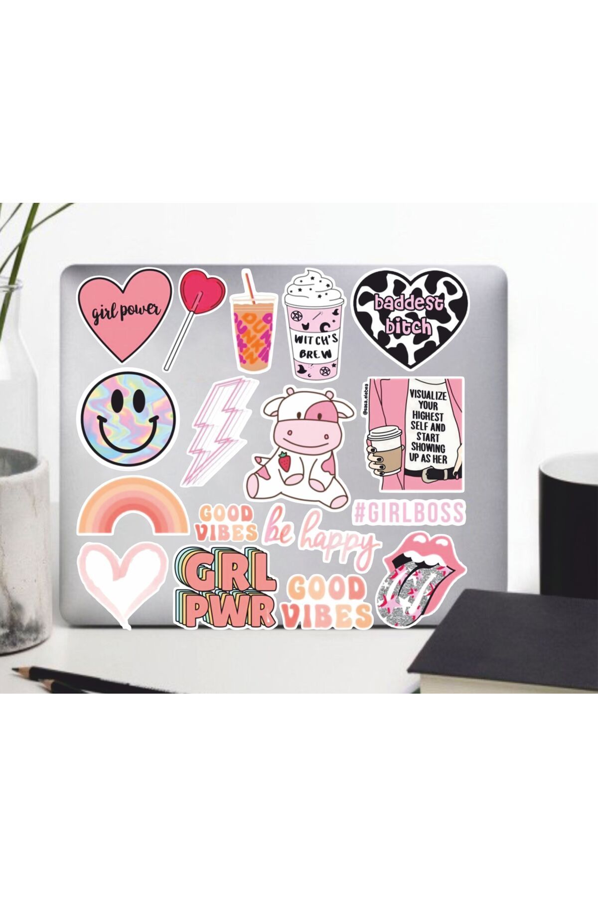 hediyenebak Girl Pink Sticker Seti | Laptop Ajanda PC Tablet Telefon Defter Etiket Bullet Journal