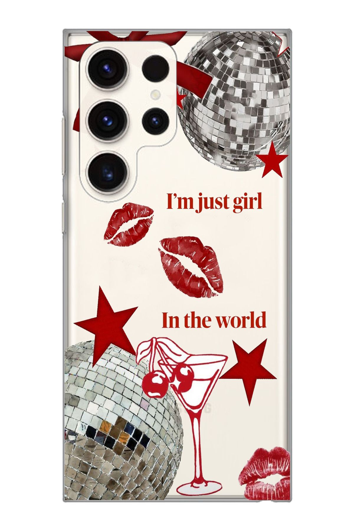 moonset Samsung Galaxy S22 Ultra Uyumlu Im Just Girl Tasarımlı Baskılı Şeffaf Telefon Kılıfı