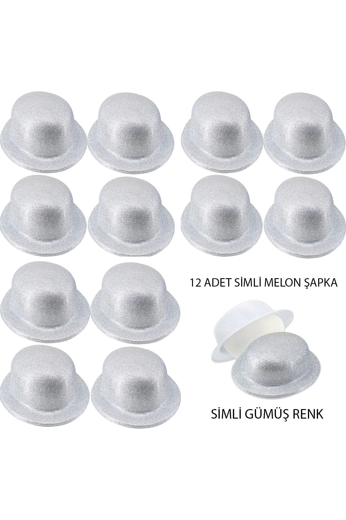 YNT İthalat Gümüş Renk Simli Melon Yulak Parti Şapkası 12 Adet