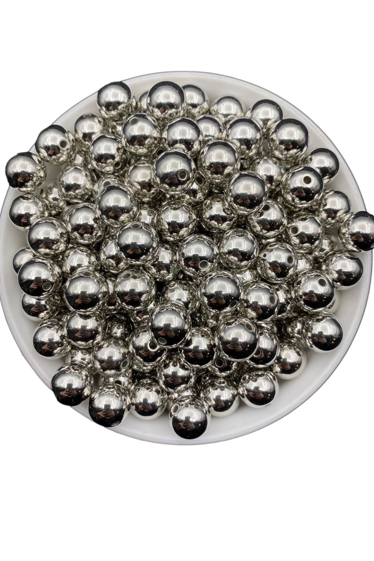 Hobimos 250 Adet 12 mm Gümüş Renk Ccb Metal Görünümlü Akrilik Plastik Boncuk