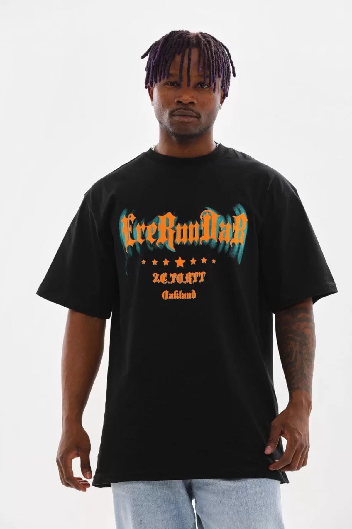 FantaziAtölyesi Unisex Baskılı Oversize T-Shirt - Siyah