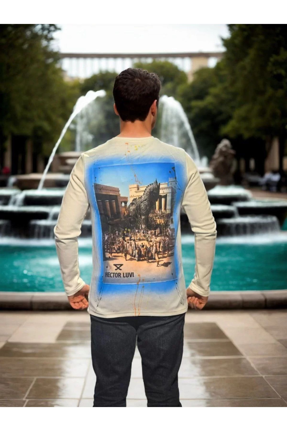 FantaziAtölyesi Unisex Bisiklet Yaka Uzun Kollu T-Shirt - Beyaz