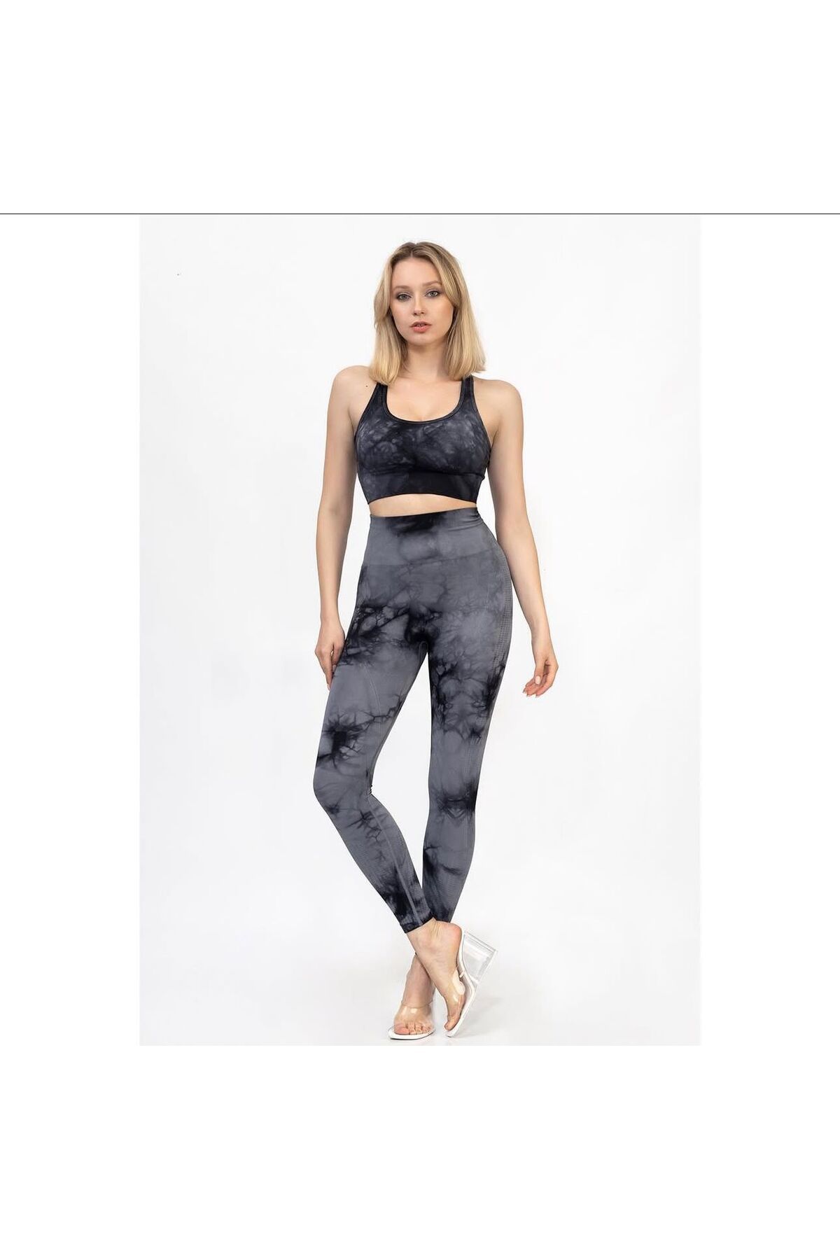 uniq Yüksek Bel Dikişsiz Toparlayıcı & Push-Up Spor Tayt & Sporcu Krop Takımı (Göğüs Pedi/Cup Hediyeli)