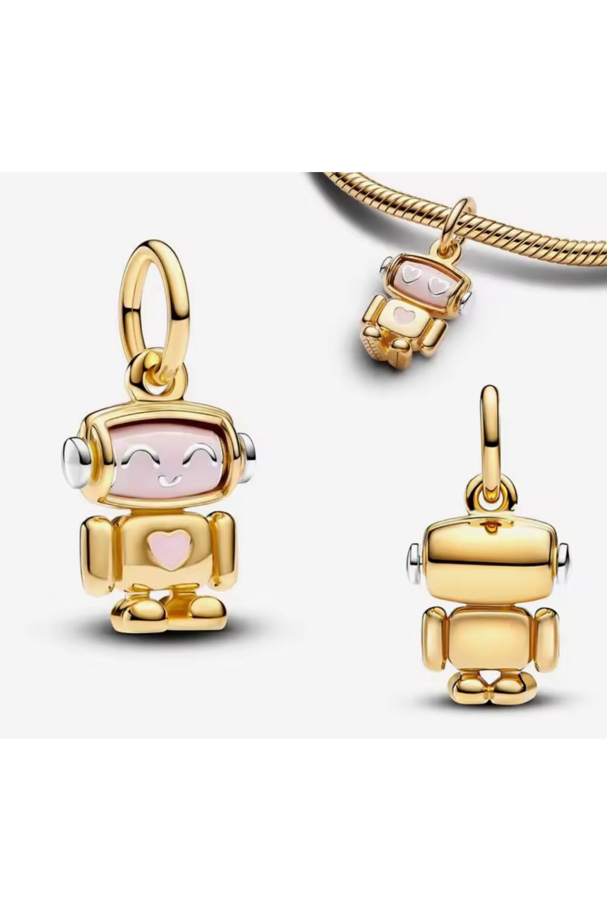 Hector&Co. Jewellery Gümüş Gold Renk Döndürülebilir Yüz Robotu Sarkan Charm