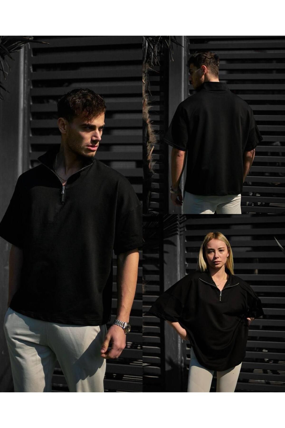NOYA BUTİK Yarım Fermuarlı Unisex Oversize T-hsirt