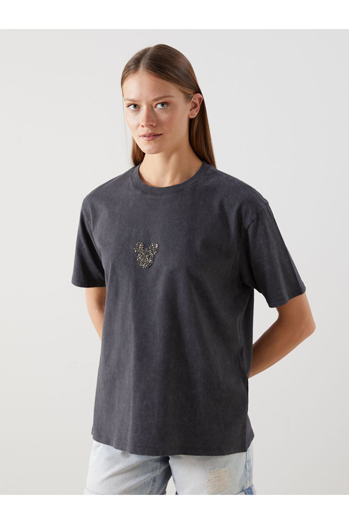 LC Waikiki Mickey Mouse Taşlı Oversize Kadın Tişört