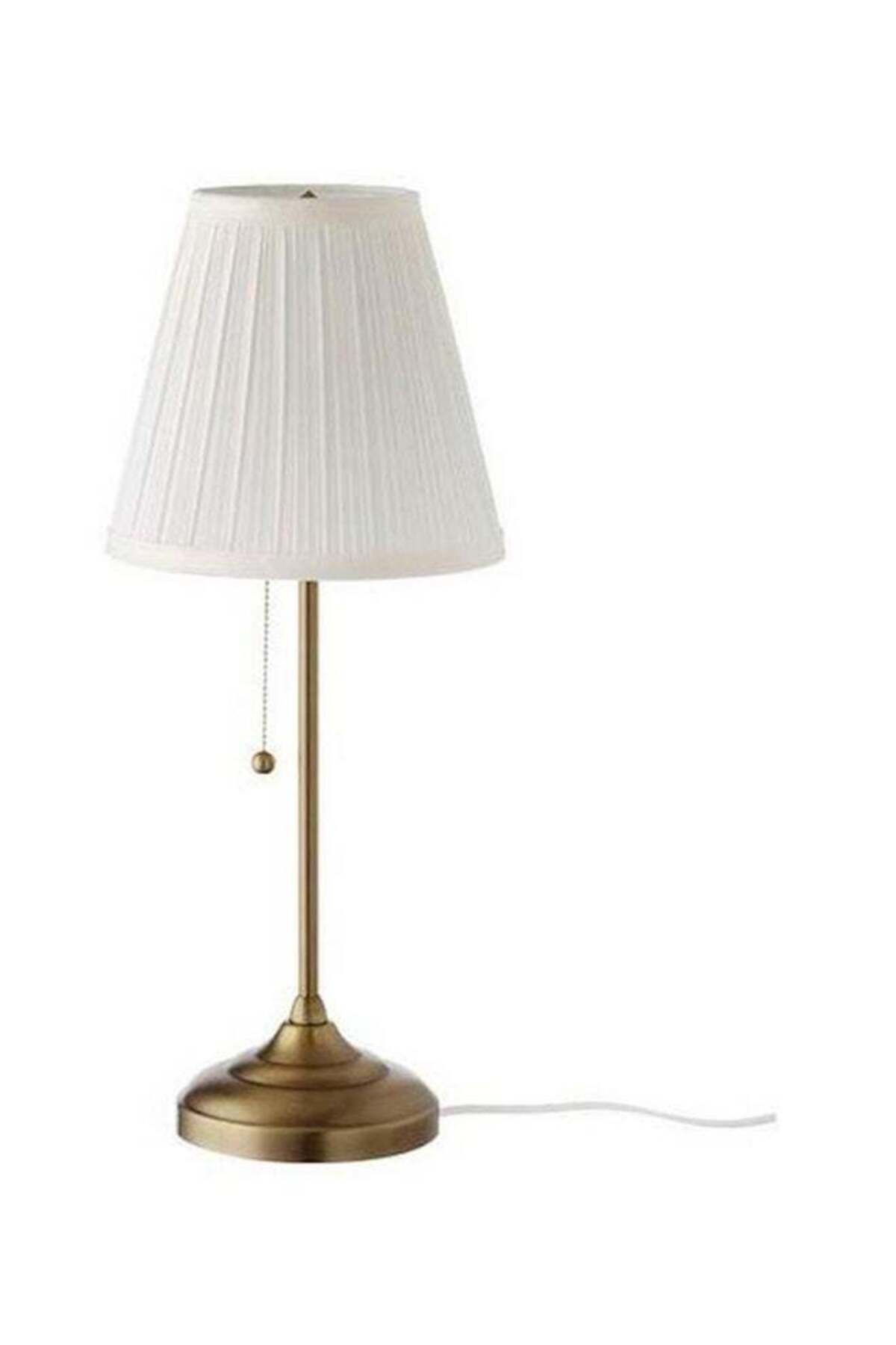 Generic-Bedside Metal Table Lamp Fabric Lampshade Pull Cord Switch Bedside Table Bedroom Table Lamp 2
