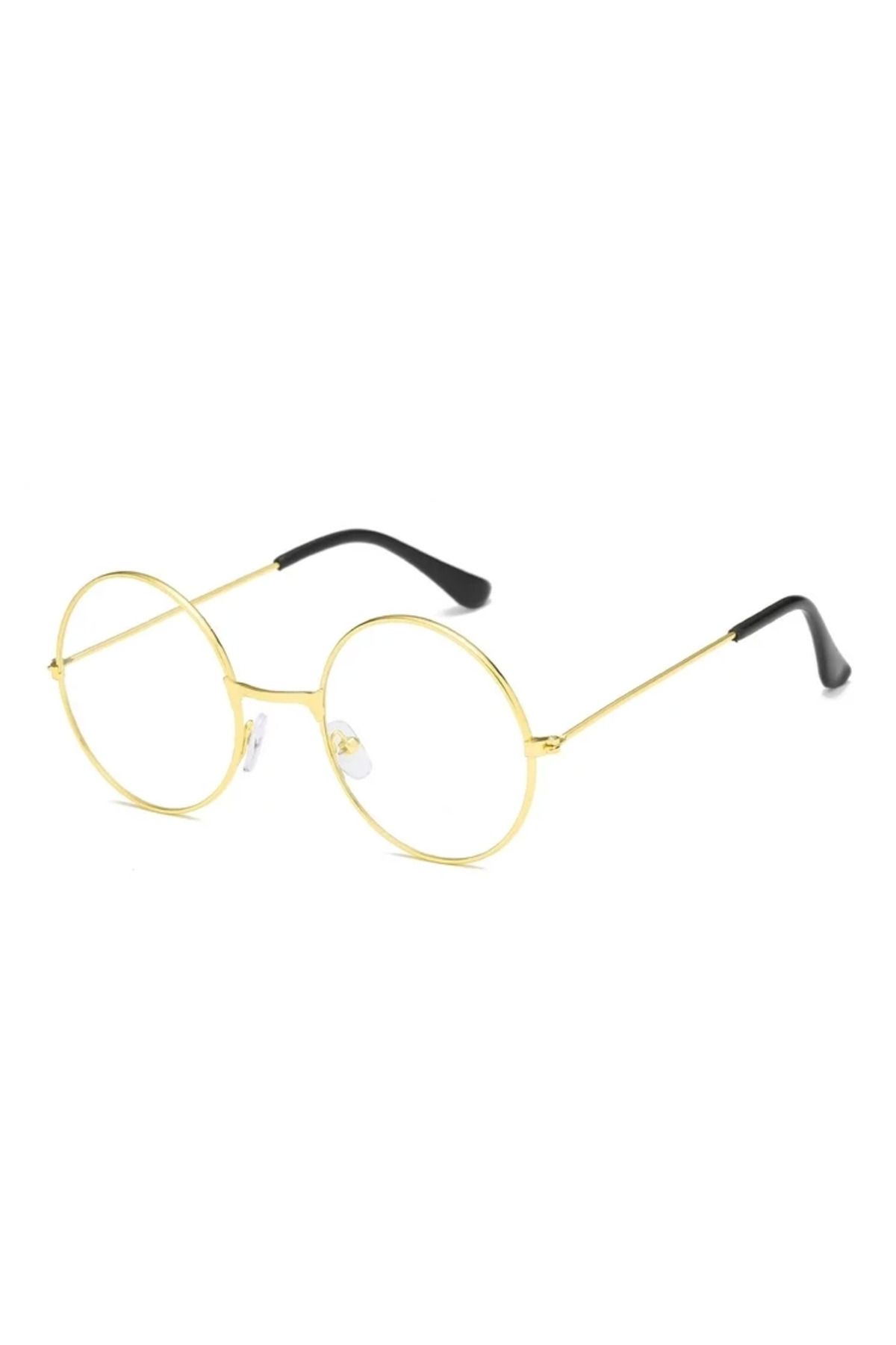 YNT İthalat Yulak Cam John Lennon Tarzı Hippi İmaj Gold Çerçeveli Şeffaf Gözlük
