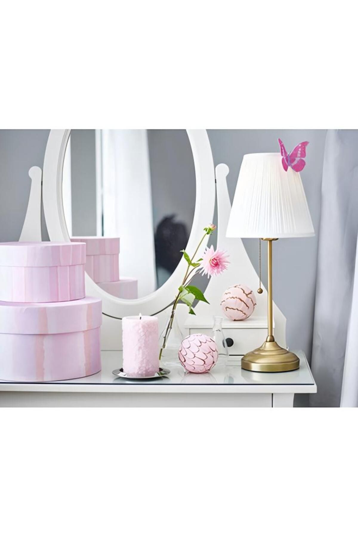 Generic-Bedside Metal Table Lamp Fabric Lampshade Pull Cord Switch Bedside Table Bedroom Table Lamp 4