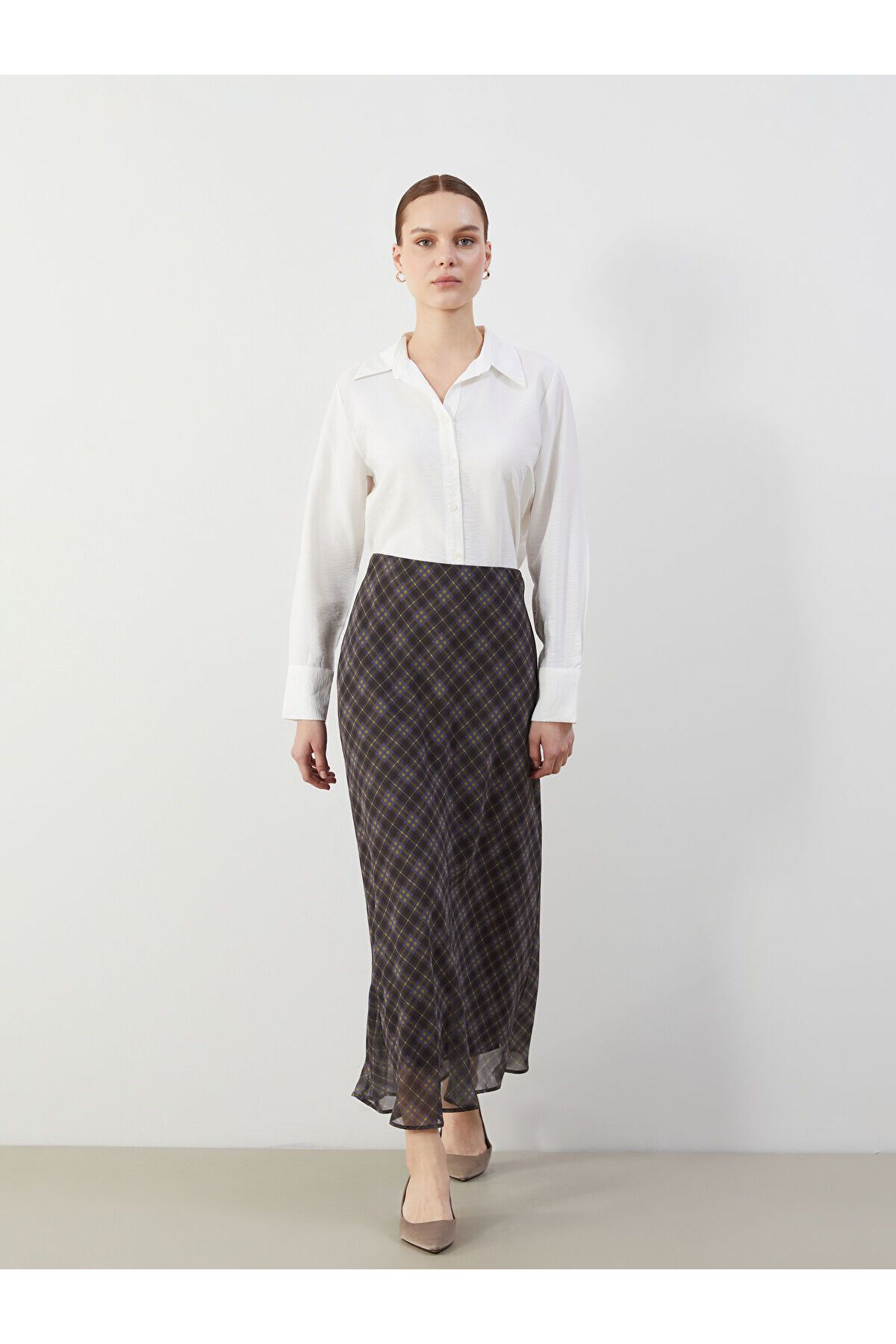 LC Waikiki Loose Fit Ekose Şifon Etek