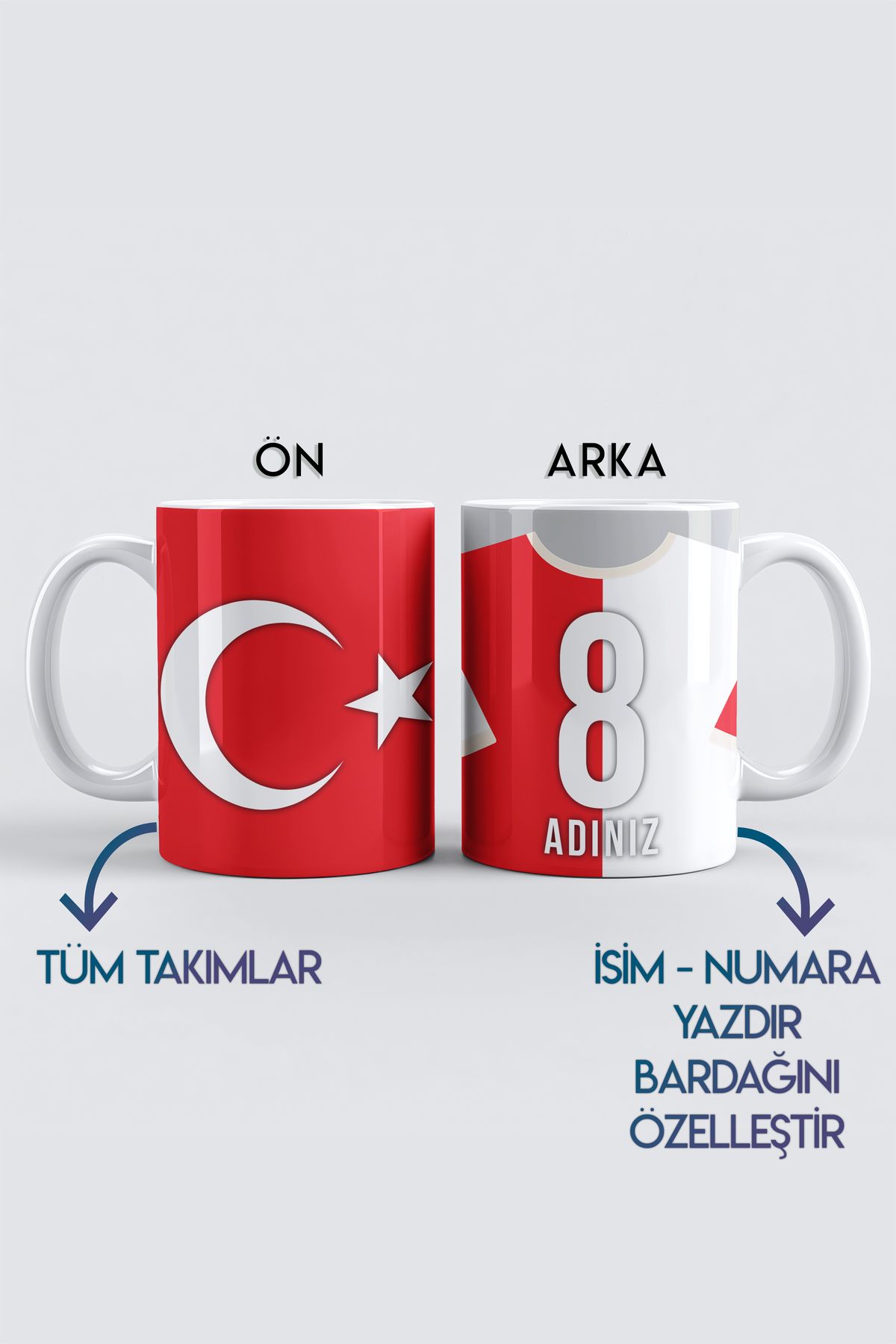 DekorHane Türkiye Milli Takımlar, Futbol Temalı, İsim Numara Kişiselleştirilebilir, Porselen Kupa Bardak