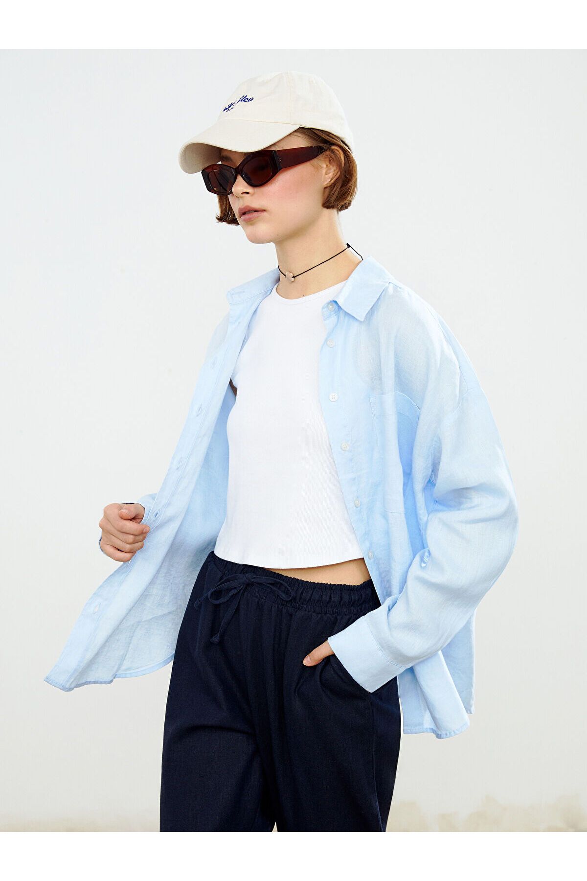LC Waikiki Oversize Keten Kadın Gömlek