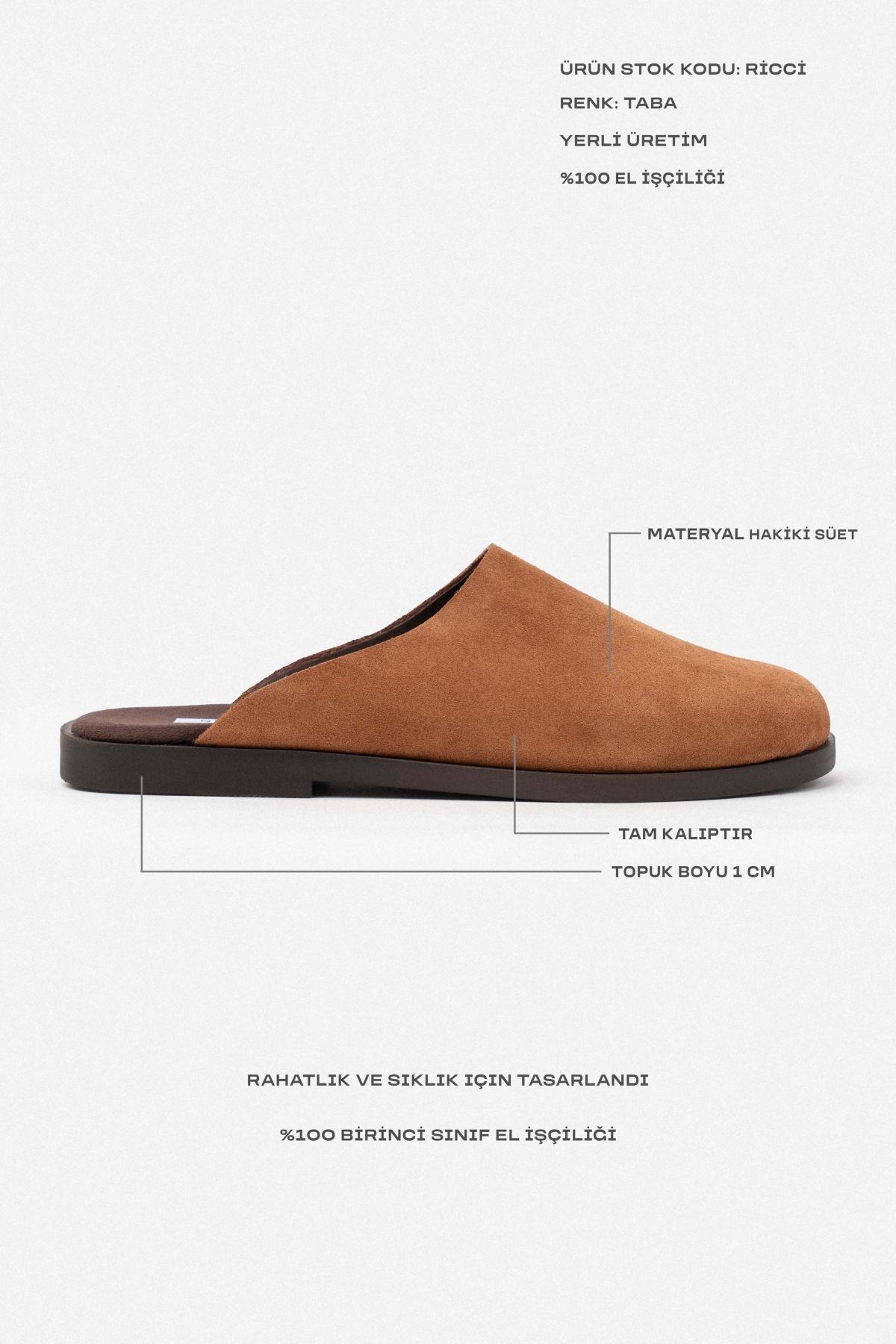 NİŞANTAŞI SHOES-Ricci Tan Genuine Suede Flat Sole Women's Slippers 3