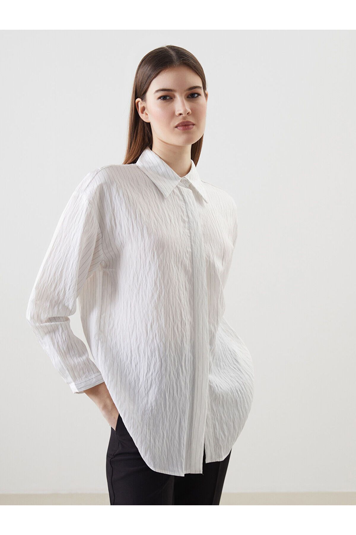 LC Waikiki Çizgili Oversize Kadın Gömlek Tunik