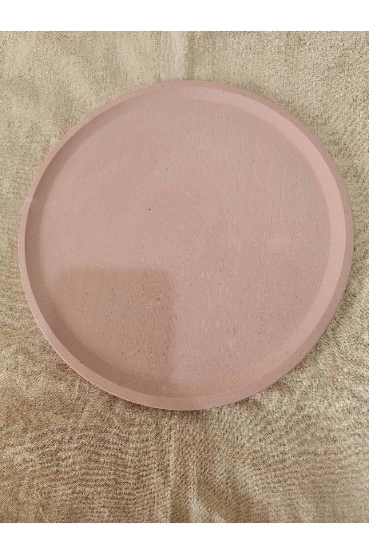Decolyra Taş Tozu El Yapımı Nişanlık Sunumluk ve Mumluk Tepsi – Şık Dekoratif Tasarım (30x23 cm)DEC Pembe