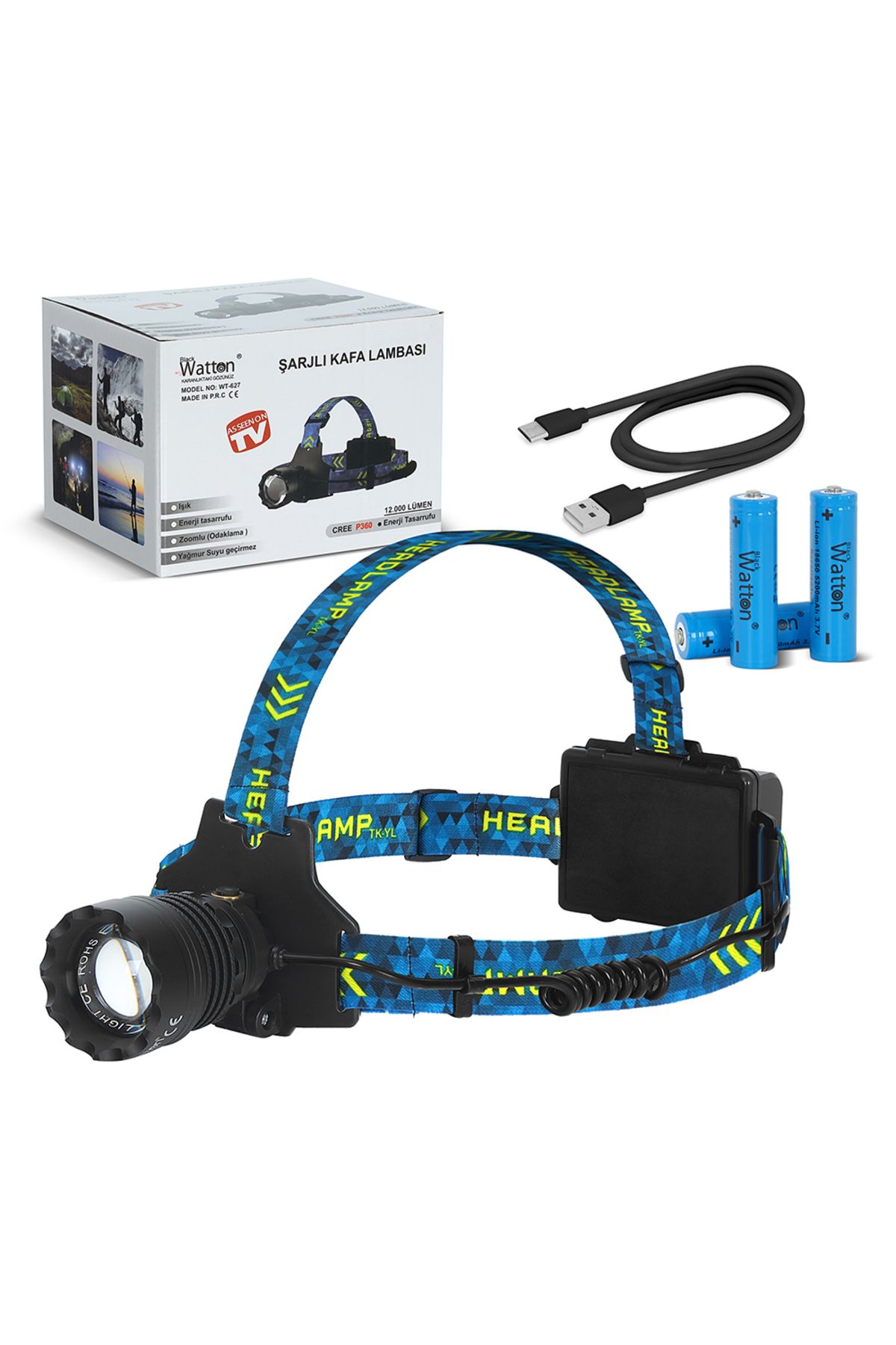 Skygo Cree P360 12.000 Lümen Şarjlı Kafa Lambası WT-627