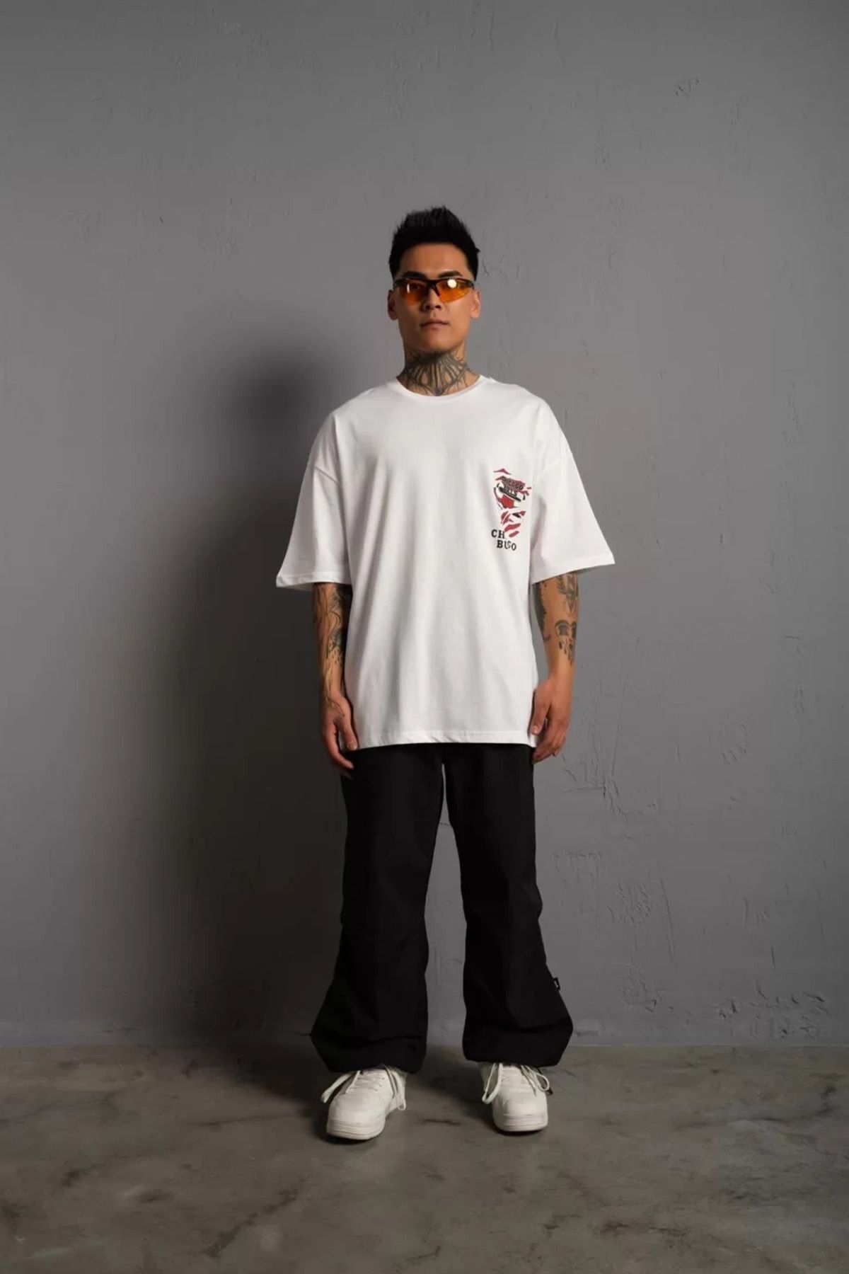 FantaziAtölyesi Erkek Sırt Baskılı A Kalite Oversize T-shirt - Beyaz