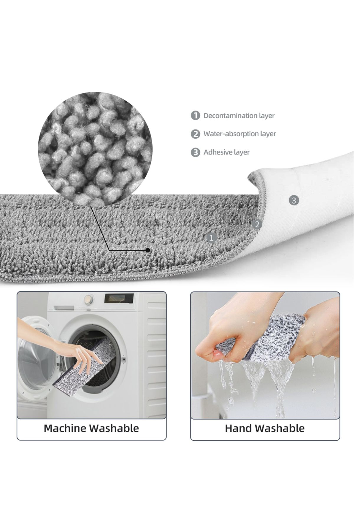 Choice-Sdarisb Grey Hand Free Flat Floor Mop And Bucket Set With 6 Washable Microfiber Pads Clean Tools 5