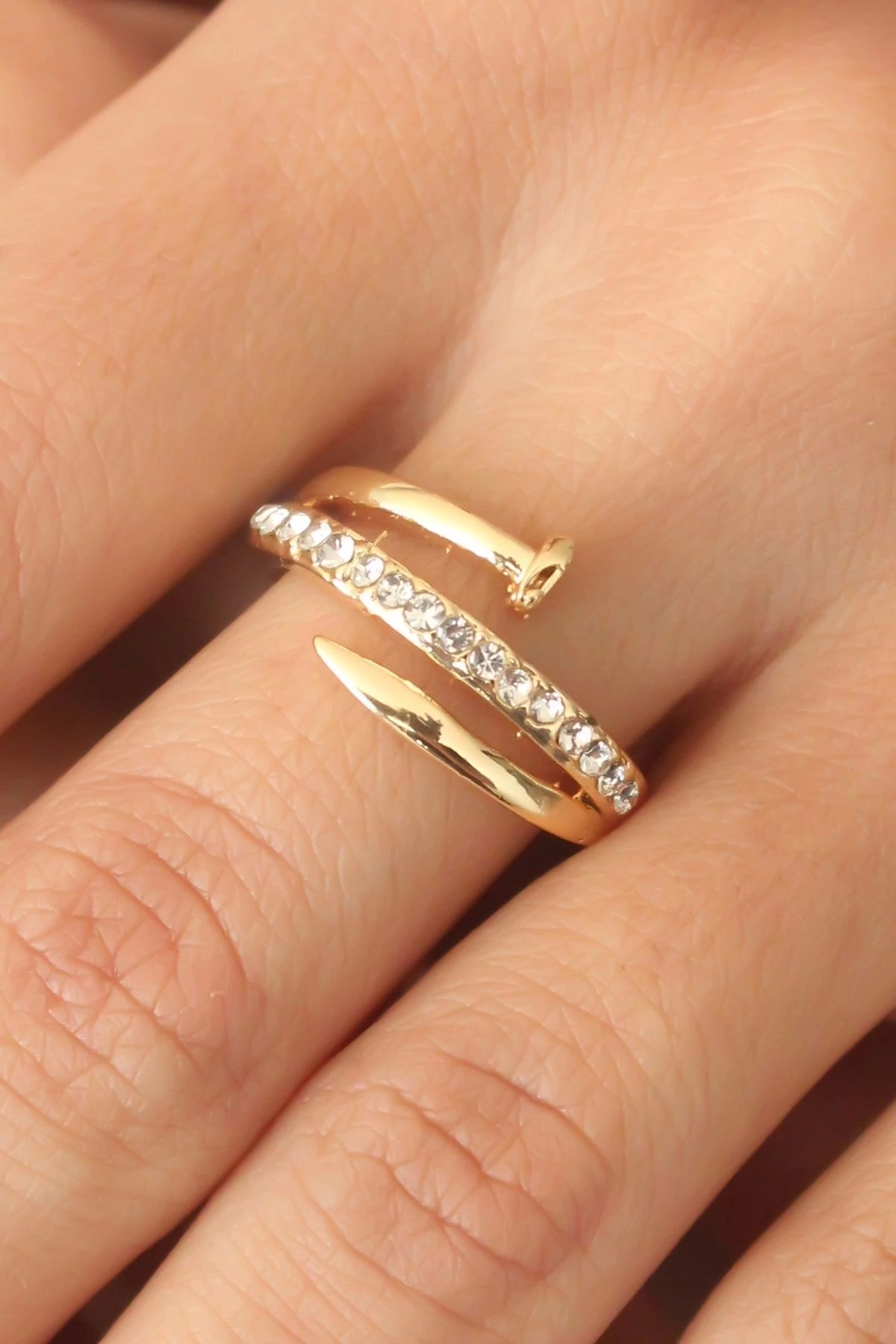 GLIMMERY Gold Renk Taşlı Çivi Ayarlanabilir Kadın Yüzük