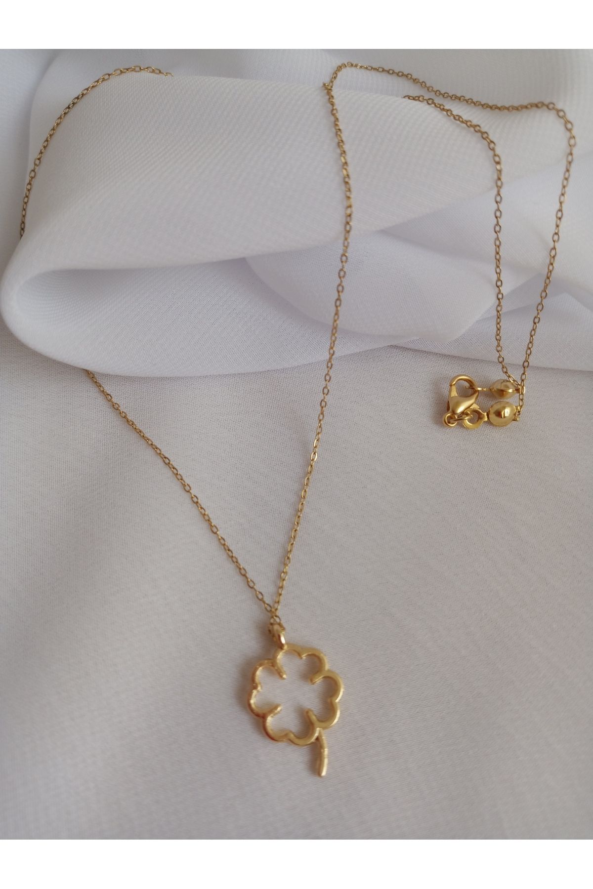 KobalBusiness Çelik kolye -İnce forse 45 cm +uzatma gold zincirli yonca uçlu kolye