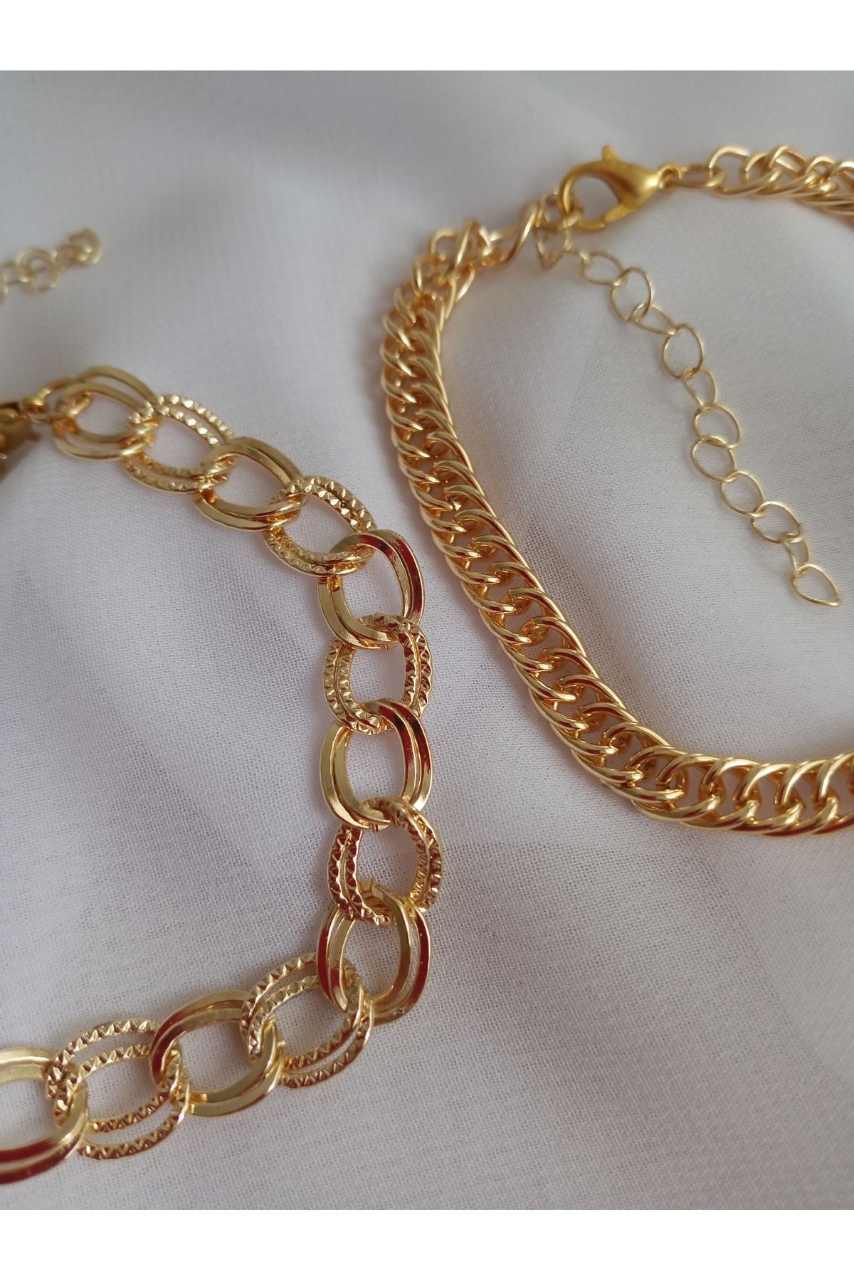 KobalBusiness Bijuteri ikili bileklik -sarı kaplama halkalı + sarı sıralı 16 cm bileklik.