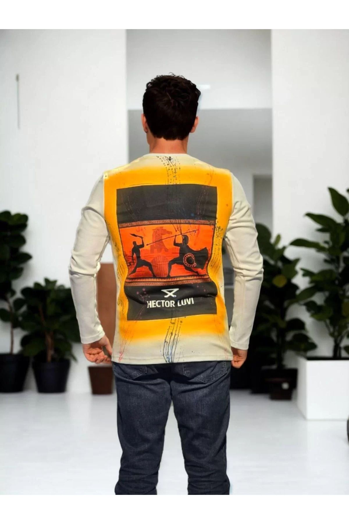 FantaziAtölyesi Unisex Bisiklet Yaka Uzun Kollu T-Shirt - Beyaz