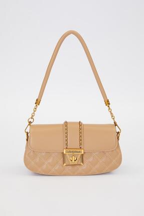 Levidor Kahve Oval Kapitone Desen Omuz Çantası