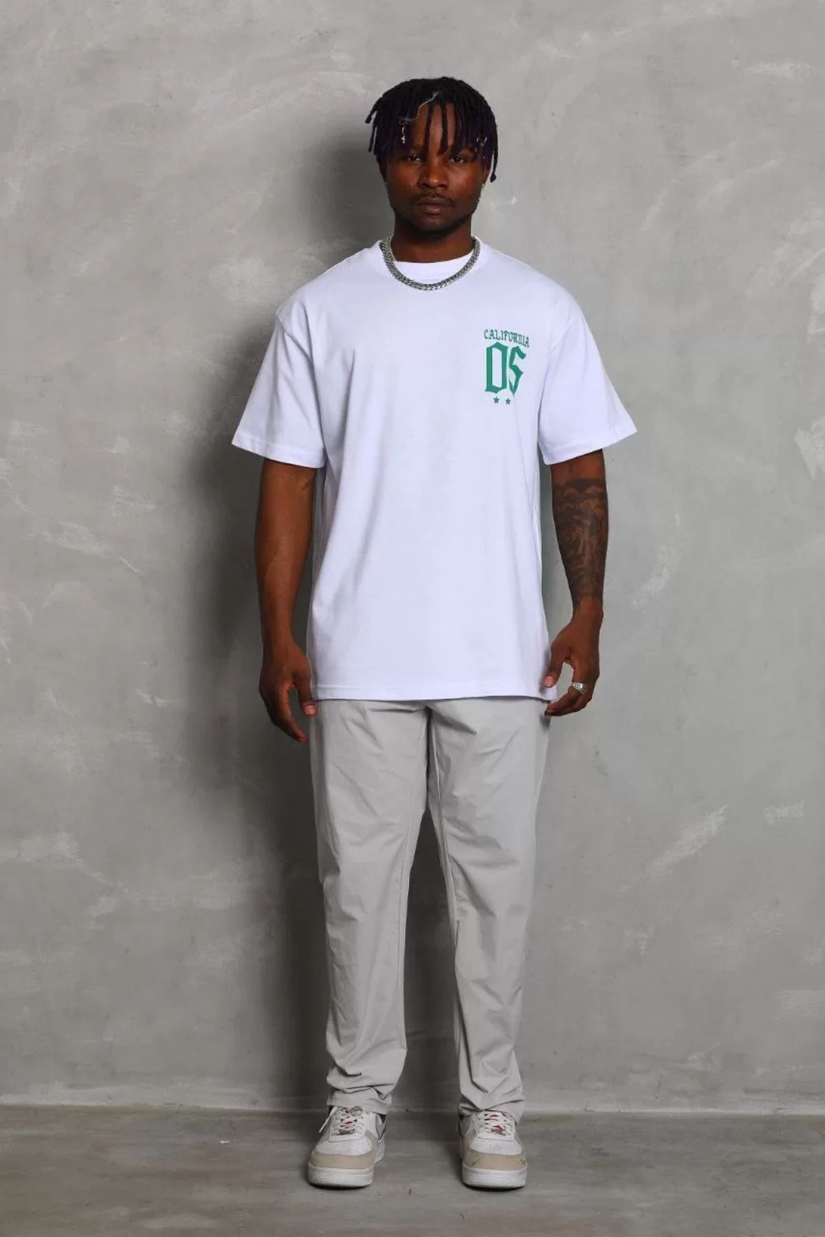 FantaziAtölyesi Unisex Oversize Baskılı Bisiklet Yaka T-Shirt - Beyaz